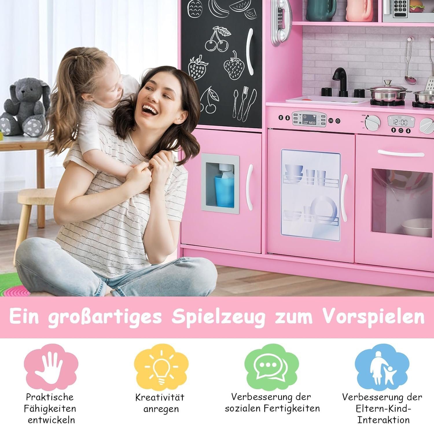 KOMFOTTEU Spielküche Kinderküche, mit Mikrowellen, Backofen, Wasserbecken, günstig online kaufen