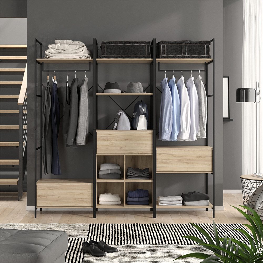 Vicco Kleiderschrank Enya, Holz/Schwarz, 60 x 180 cm 3 Teile günstig online kaufen