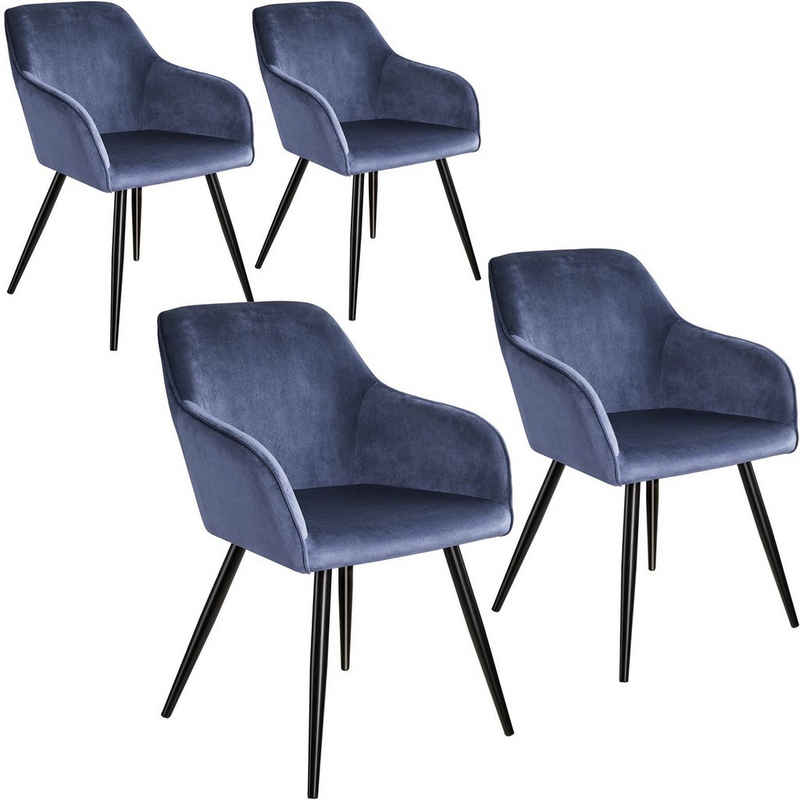 tectake Esszimmerstuhl »4er Set Stuhl Marilyn Samtoptik, schwarze« (4 St), gepolstert