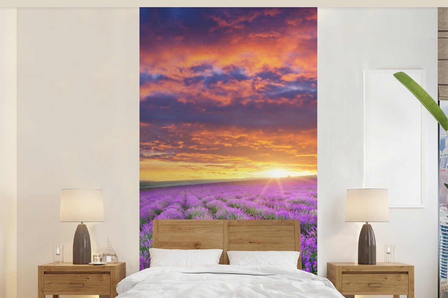 MuchoWow Fototapete Lavendel - Wolken - Frühling, Matt, bedruckt, (2 St), Vliestapete für Wohnzimmer Schlafzimmer Küche, Fototapete