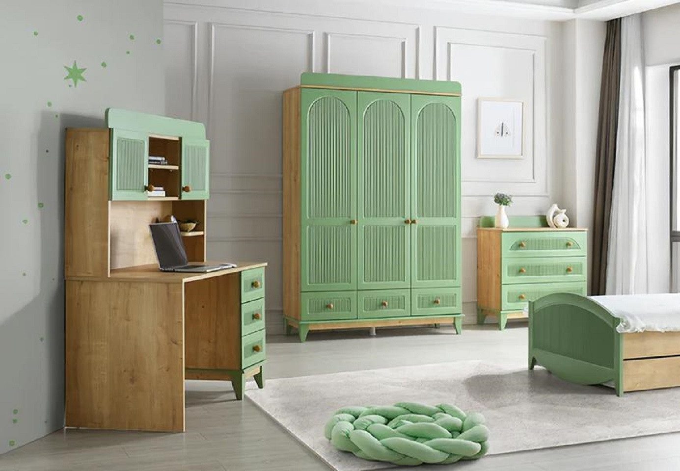 Jugendzimmer-Set Kleiderschrank, Kommode und Schreibtisch in modernem Design