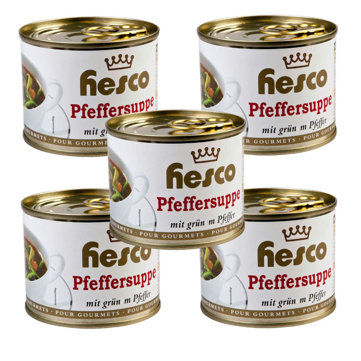 Hesco Fertiggericht, Hesco Pfeffersuppe Madagaskar mit grünem Pfeffer scharf 5 Dosen 1060ml