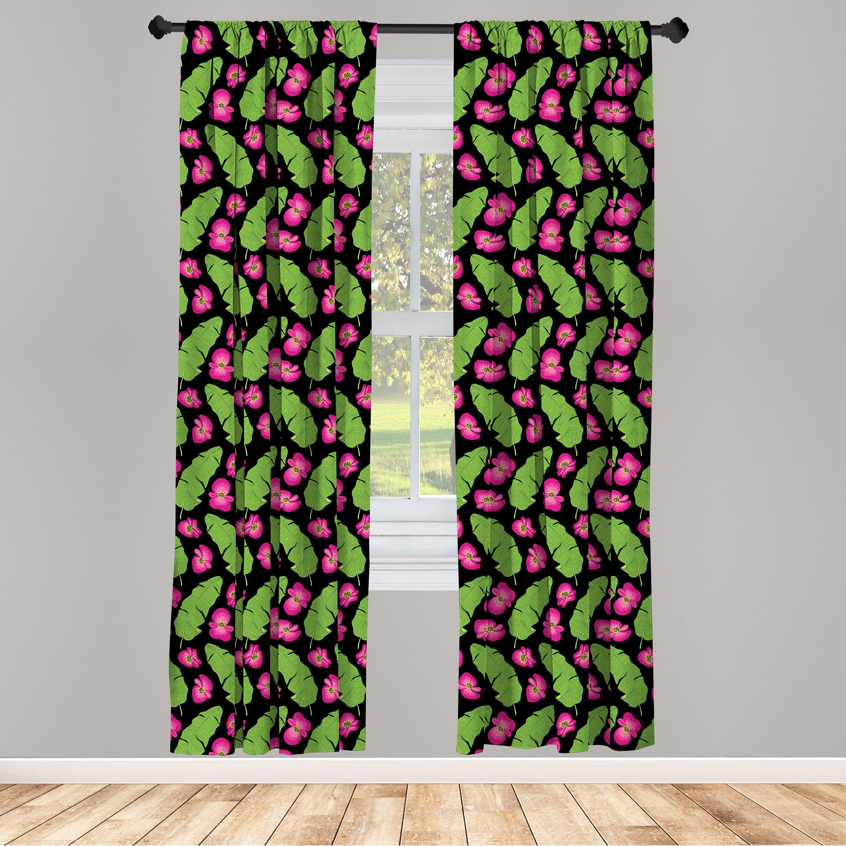 Gardine Vorhang für Wohnzimmer Schlafzimmer Dekor, Abakuhaus, Microfaser, Luau Banana Palm und Blumen