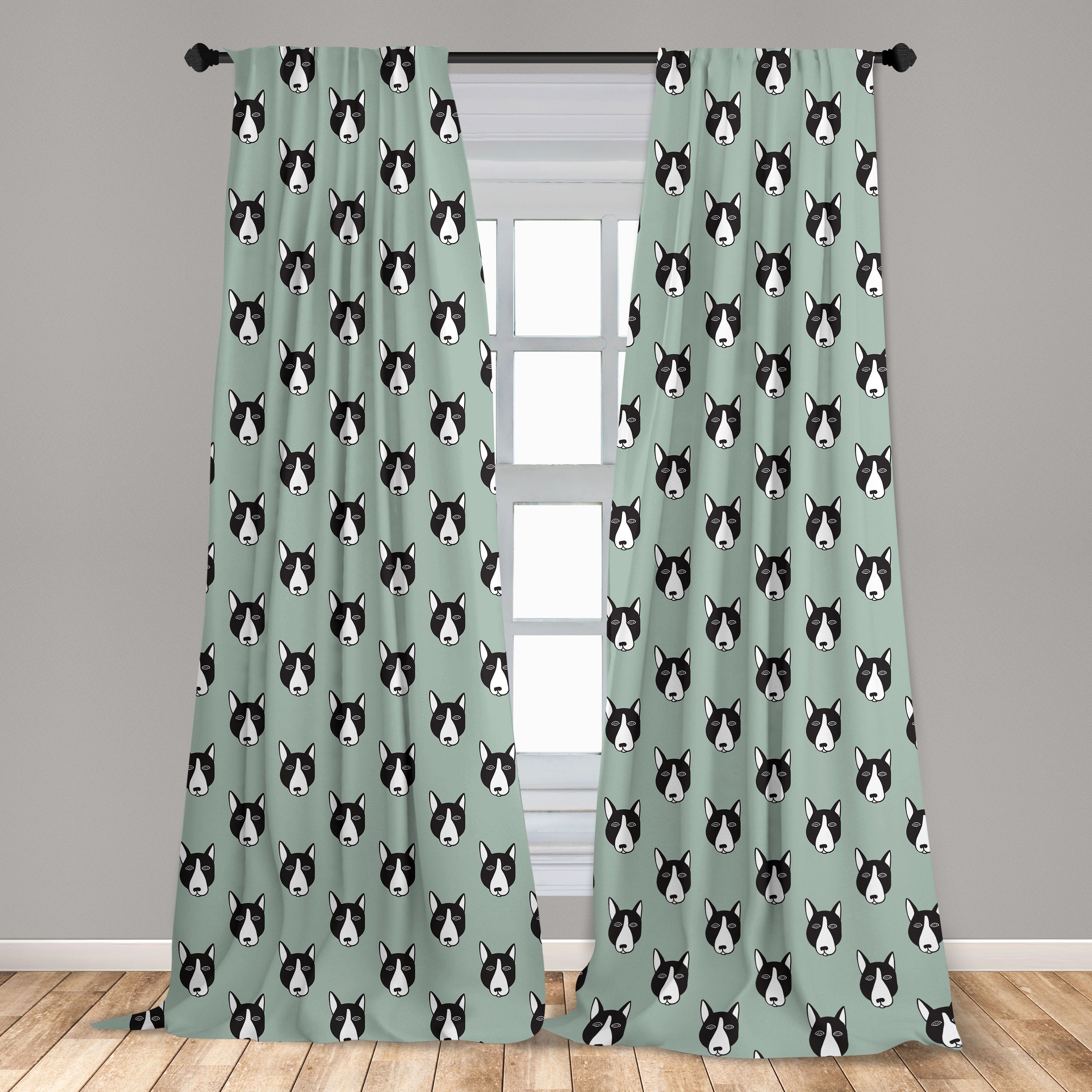Gardine Vorhang für Wohnzimmer Schlafzimmer Puppy Dekor, Muster Köpfe Comical Abakuhaus, Microfaser, Hunde