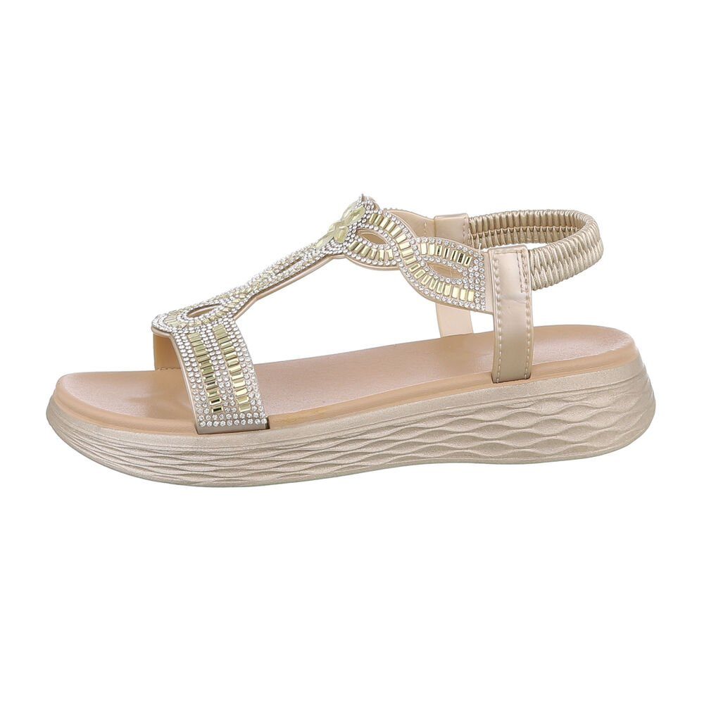 Ital-Design Damen Freizeit Riemchensandalette Keilabsatz/Wedge Keilsandaletten in Gold