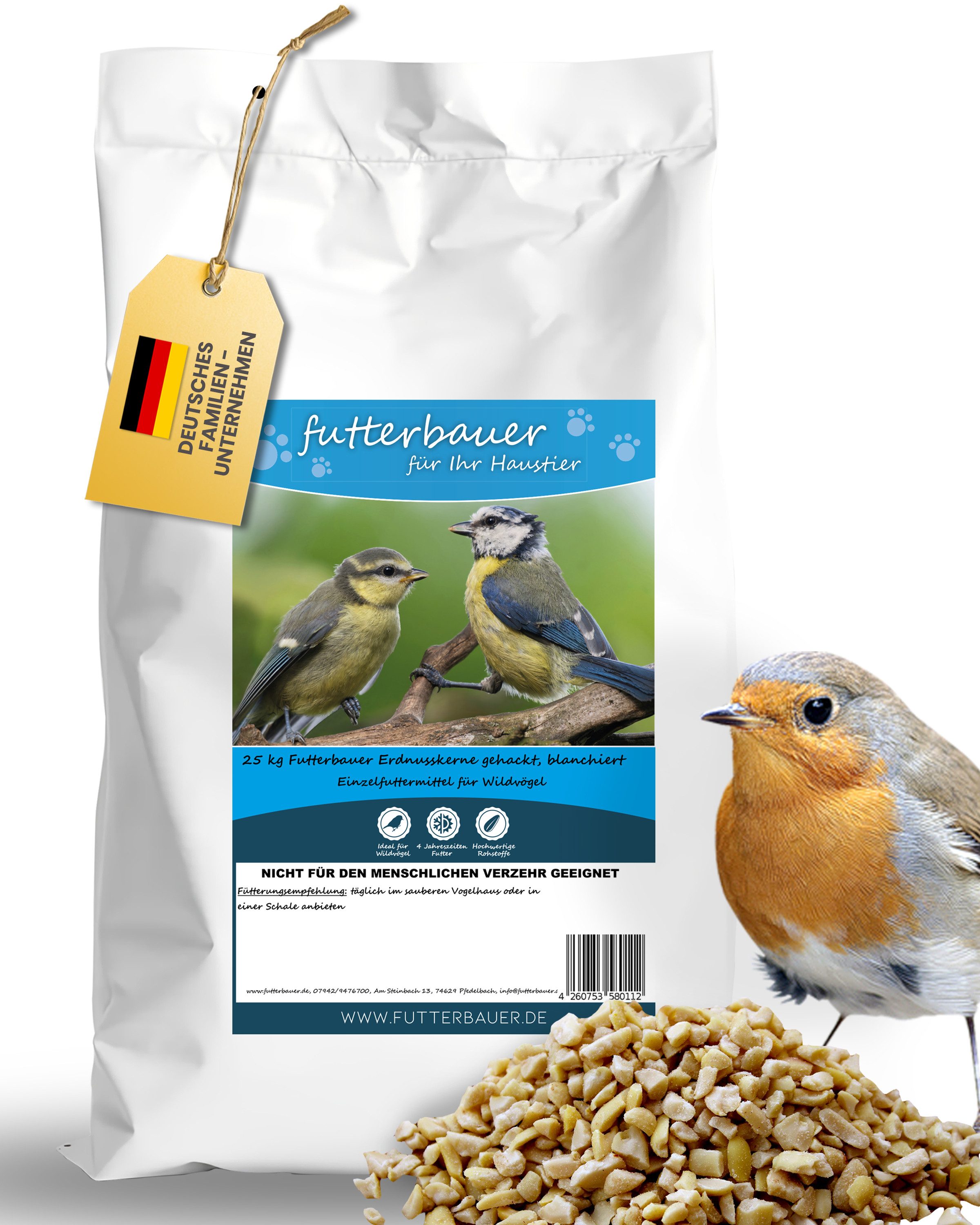 futterbauer Futterbauer Erdnüsse gehackt 25 kg für Wildvögel & Eichhörnchen, für: Vogel