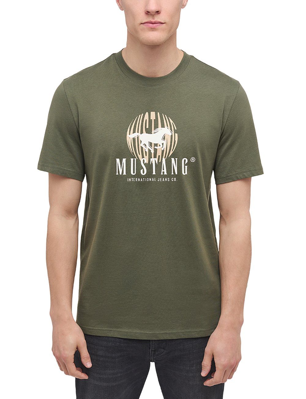 dunkelgrün Kurzarmshirt Print-Shirt Mustang MUSTANG