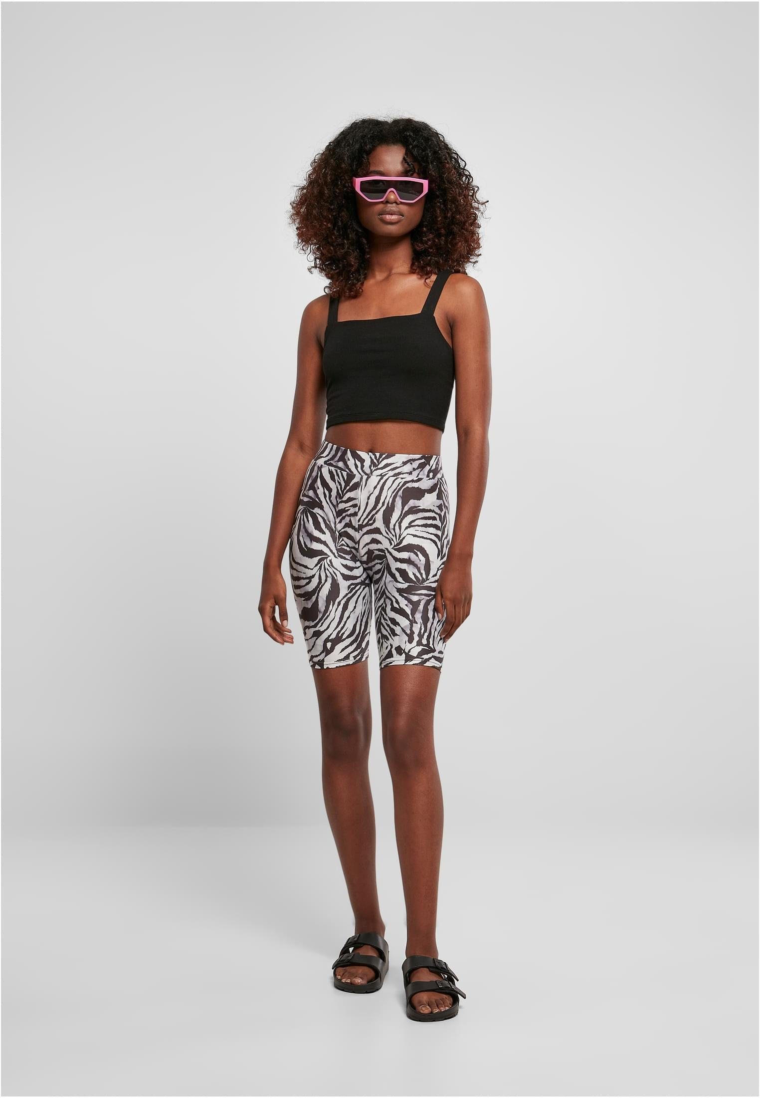URBAN CLASSICS Shorts (1-tlg) Stoffhose Damen Soft blackzebra Ladies AOP Cycle