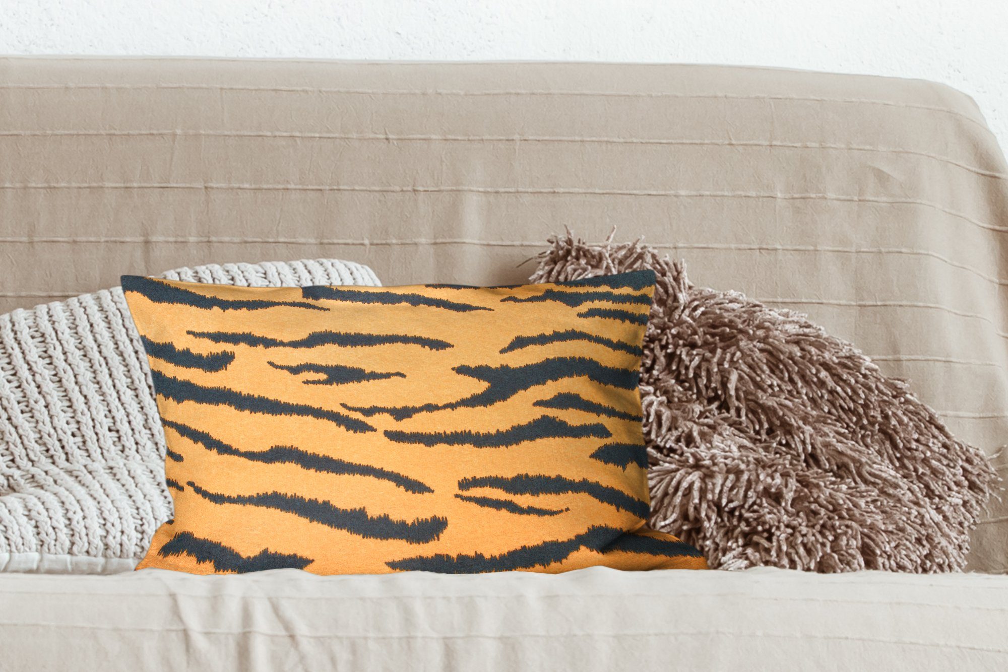Tigerdruck Zierkissen, Dekokissen - Dekoration, MuchoWow mit Wohzimmer Schlafzimmer Illustration, Orange Dekokissen - Füllung,