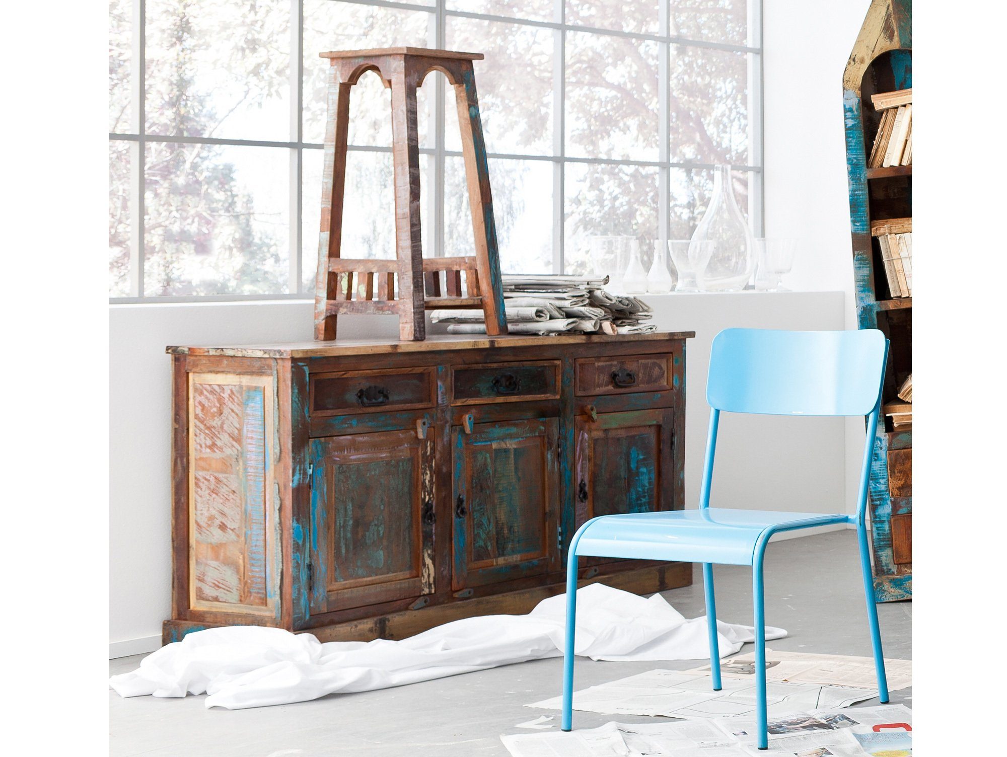 Moebel-Eins Kommode, RIVERBOAT Sideboard I aus Altholz, Material Massivholz, Vintage-Optik