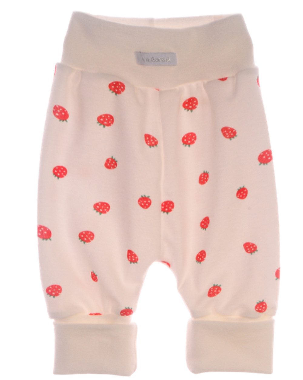 La Bortini Schlupfhose Baby Hose Mitwachshose für Neugeborene in Creme mit Erdbeeren für Mädchen, 44 50 56 62 68 74 80 86