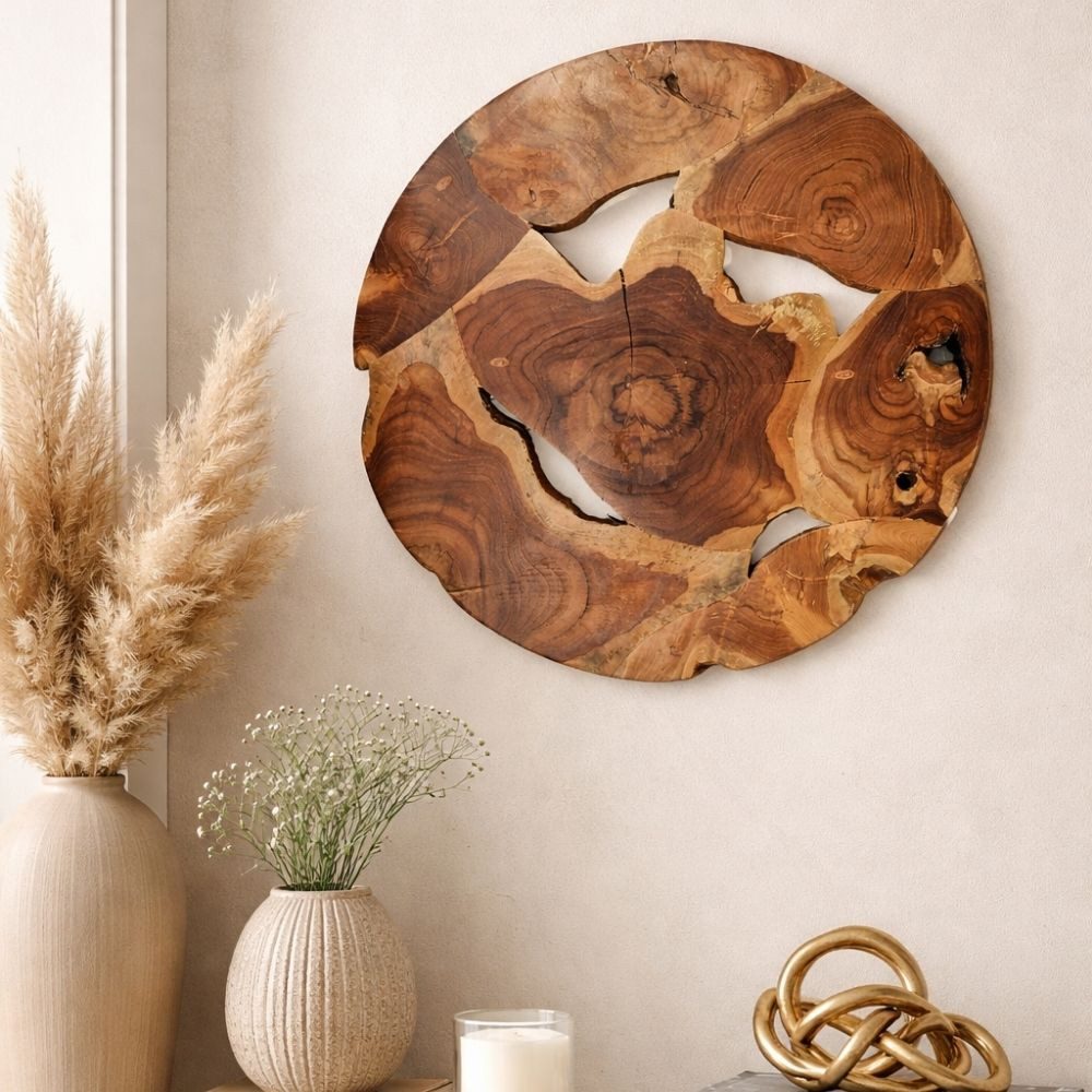 LebensWohnArt Dekoobjekt Wand-Deko aus Teakholz BAGIAN rund 40 cm Unikat Wandbild