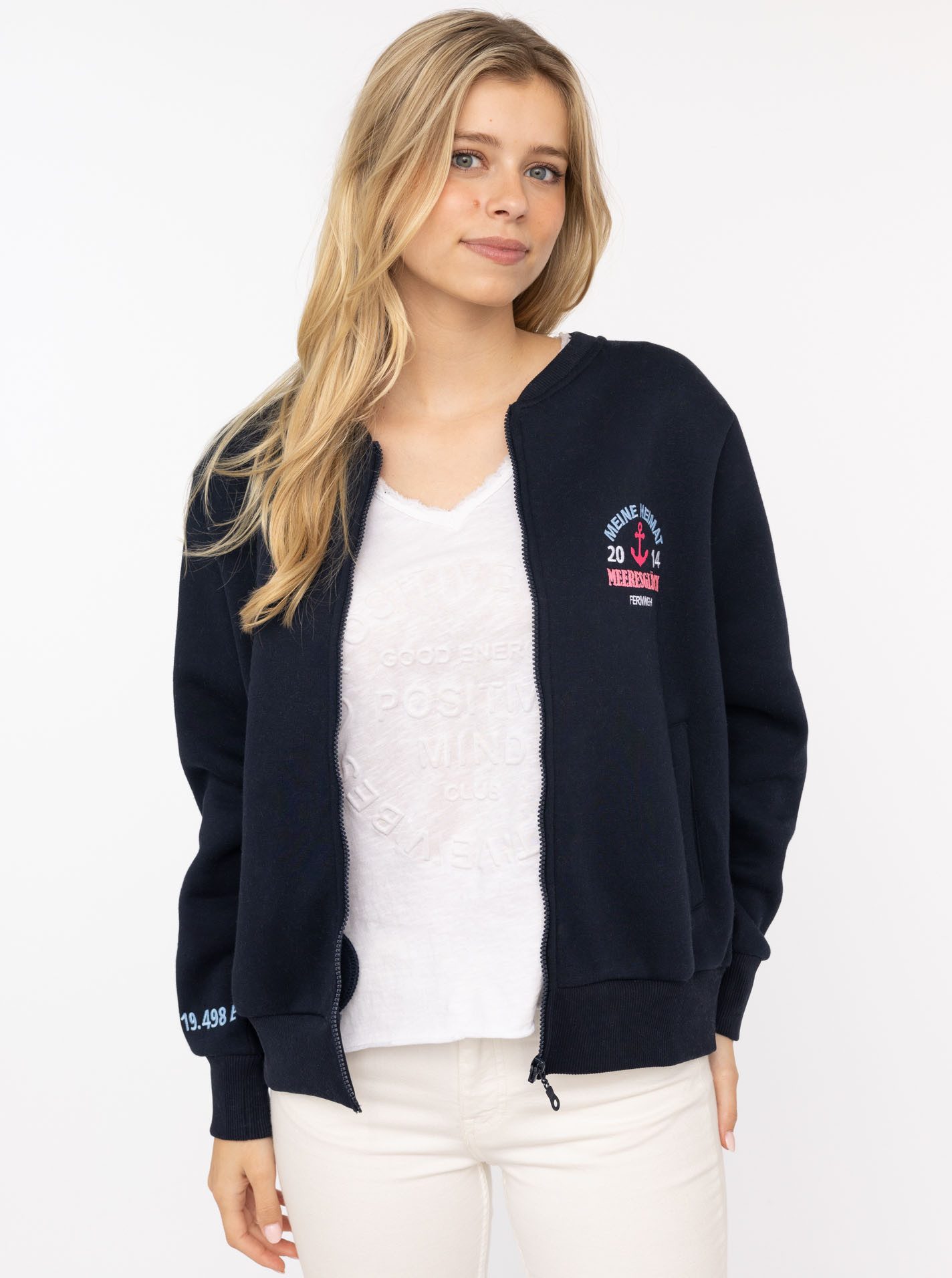 Zwillingsherz Sweatjacke "Meine Heimat" maritime Stickerei, Reißverschluss, Rippbündchen, Taschen
