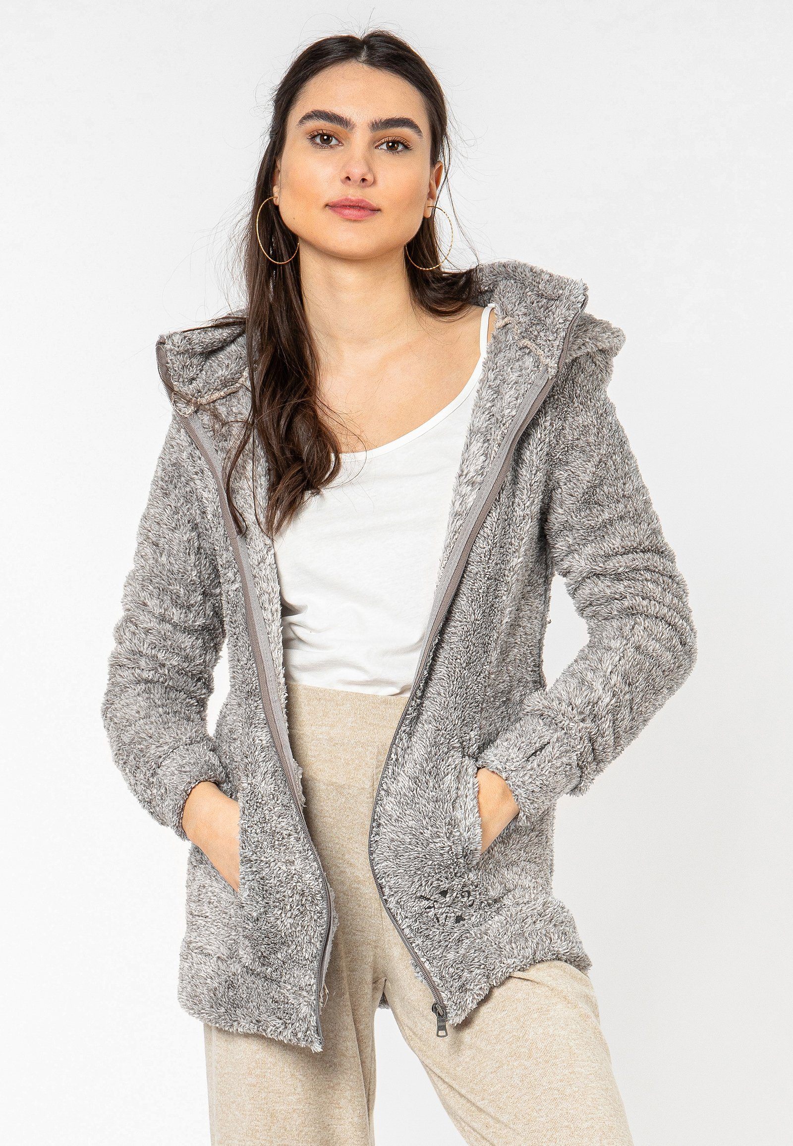 SUBLEVEL Fleecejacke Flauschiger Fleecemantel mit Kapuze light-grey