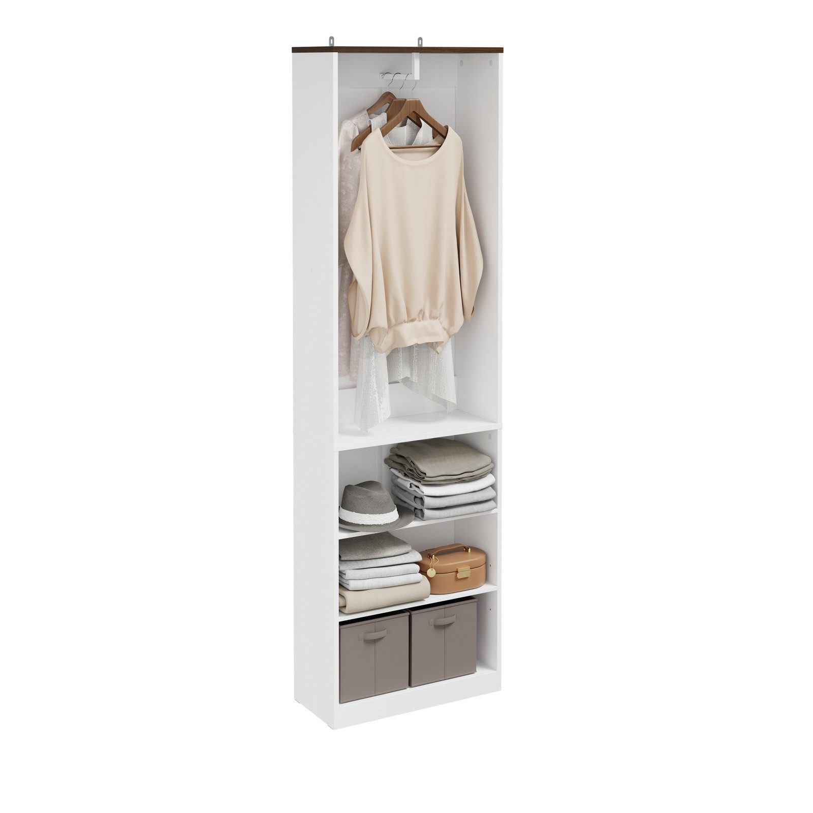 SoBuy Kleiderschrank KSB02/03/04, Drehtürenschrank Mehrzweckschrank, Schrank in 3 Breiten Garderobenschrank mit Türen, Kleiderstange, Einlegeboden, Schlafzimmer
