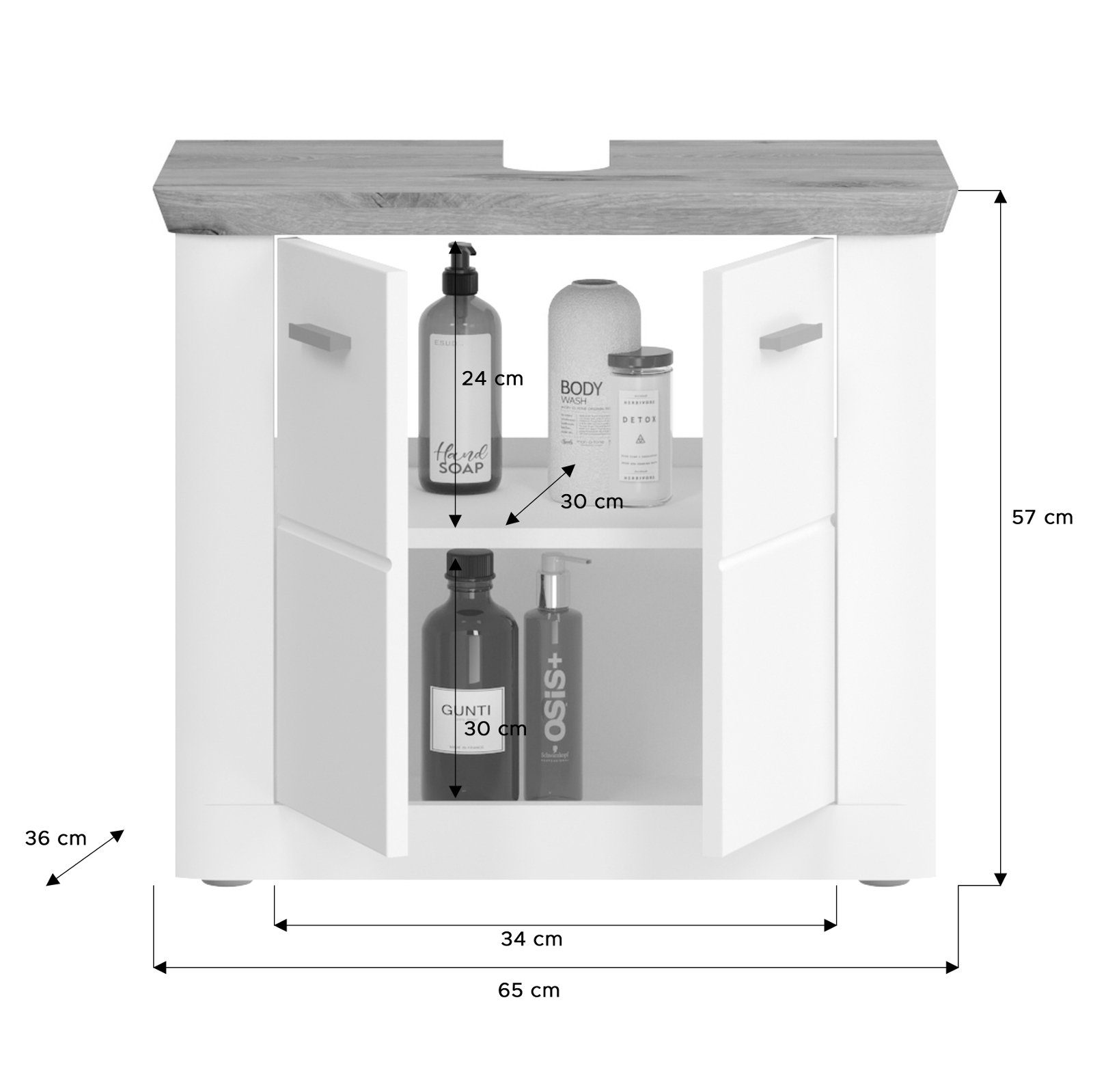 65 weiß x Michigan xonox.home Waschbeckenunterschrank Eiche, 57 cm) in mit Soft-Close-Funktion (Badschrank