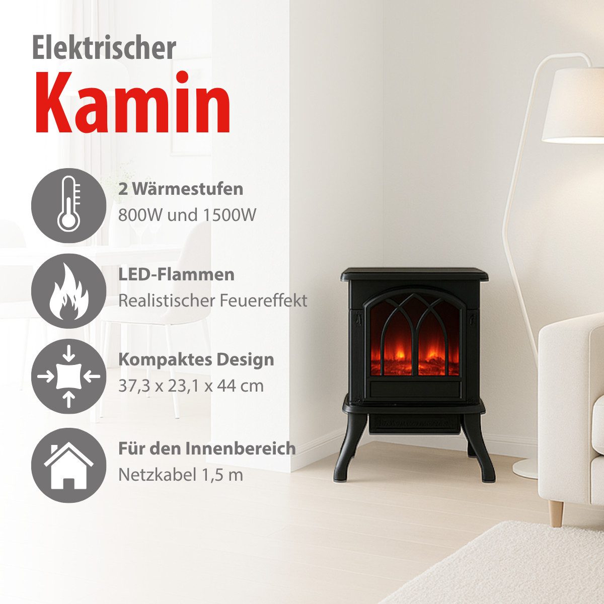 Alpina Elektrokamin alpina Kaminofen - Elektrokamin mit Heizung - Kamin