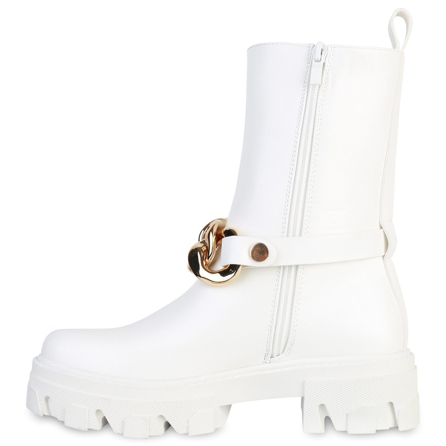 VAN HILL 837633 Plateaustiefelette Damen Plateau Boots Stiefeletten Ketten Stiefel Profil-Sohle