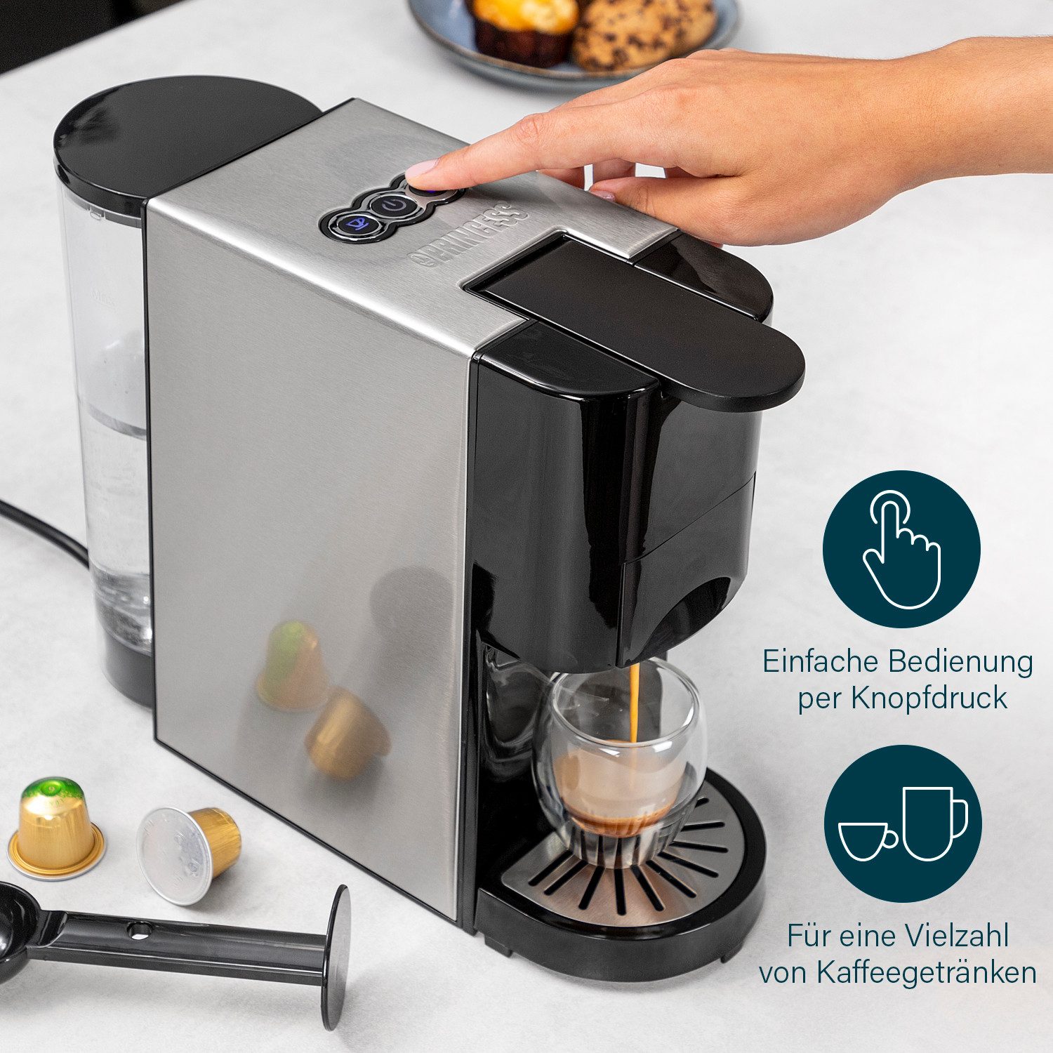 PRINCESS Kapselmaschine 01.249450.01.001, Multikapsel 4-in-1 - 19 Bar - für verschiedene Kaffeesorten geeignet