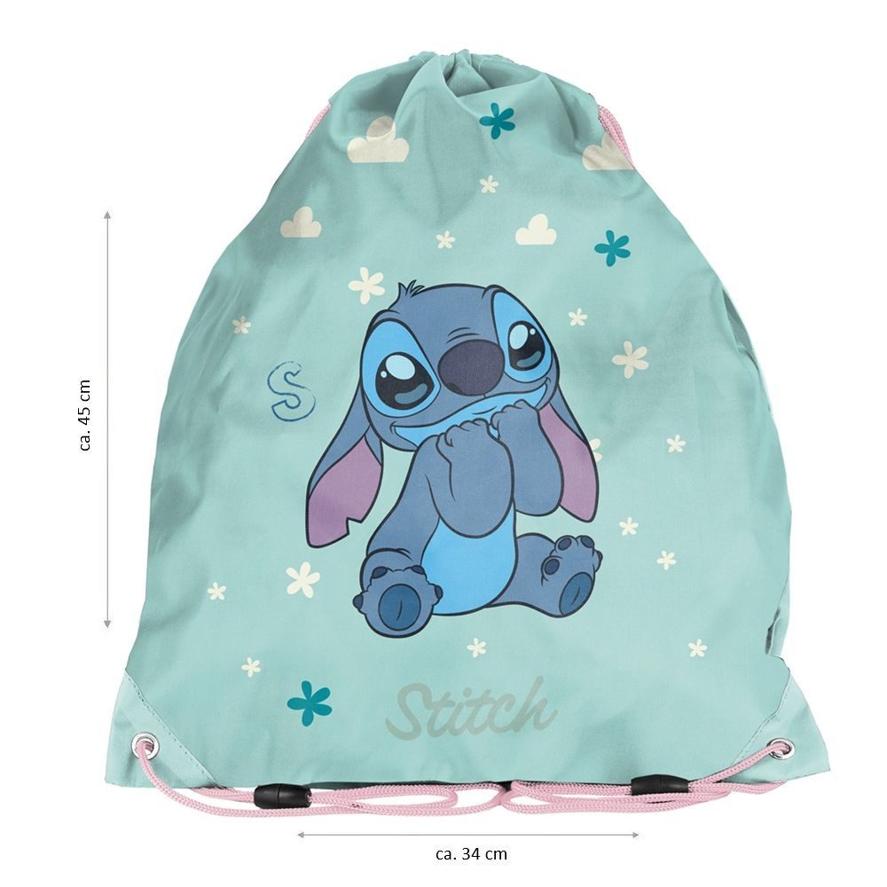 PASO Kindergartentasche Disney Stitch für Mädchen (Set, 4-tlg., inkl. Turnbeutel, Brotdose und Trinkflasche), Mädchen Rucksack Set in Türkis Rosa mit Disney Stitch