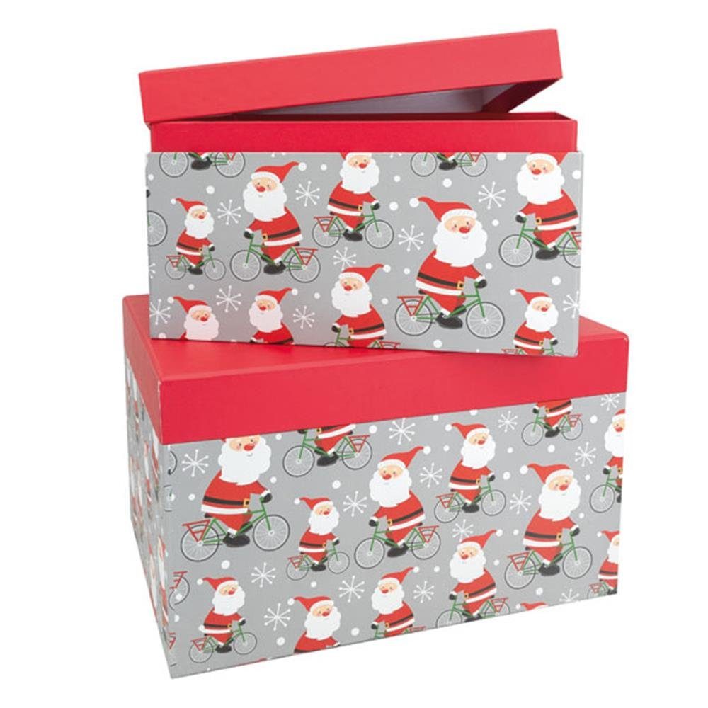 Idena Geschenkbox Santa, 2er Одежда и товары для бокса-Set mit Weihnachtsmann auf Fahrrad-Motiv und rotem Deckel