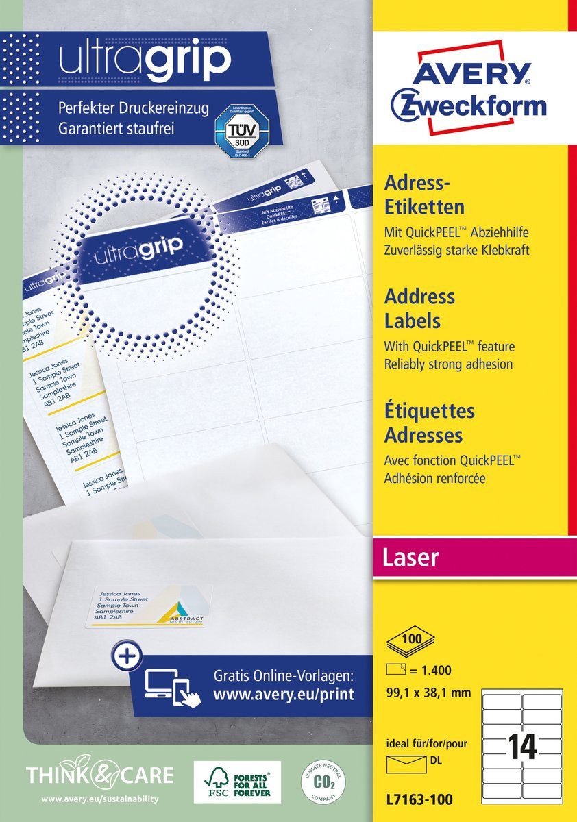 AVERY Etikettenpapier l7163 99.1x38.1 mm 1400 Stk