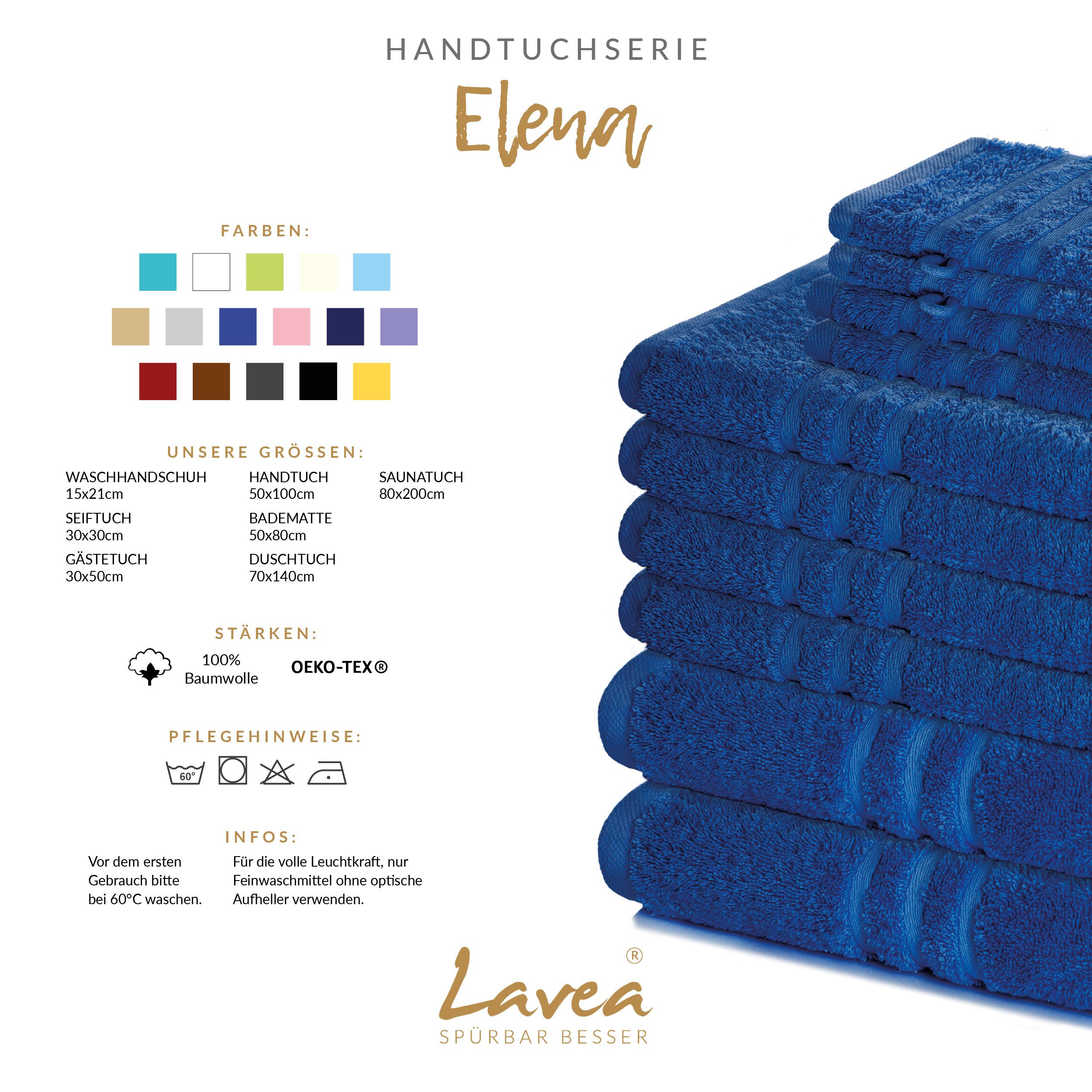 Lavea Badetuch Duschtuch 100x150 cm Elena Frottee Duschhandtuch, 100% Baumwolle, 500 g/m² Frottier, weich & saugstark, pflegeleicht