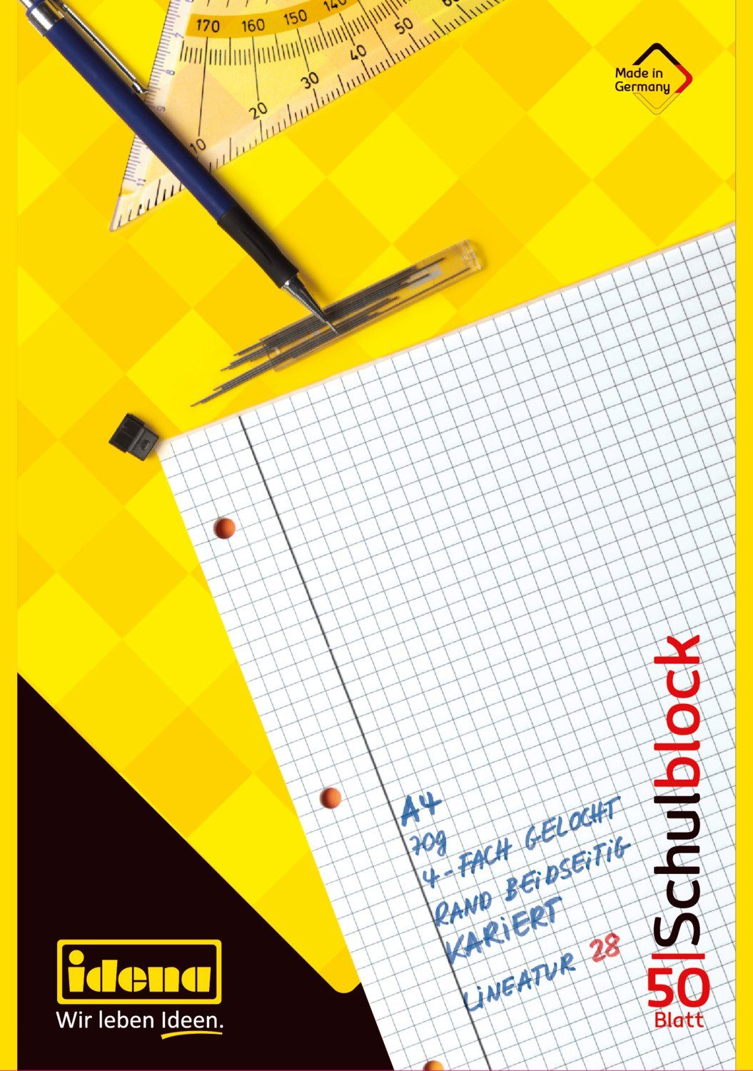 Collegeblock Idena 10394 - Schulblock, DIN A4, 50 Blatt, 70 g/m², kariert, gelocht