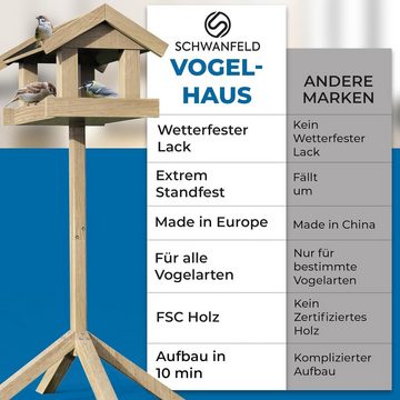 Schwanfeld Vogelhaus mit Ständer wetterfest [FÜR ALLE VOGELARTEN] -, inkl. 500g Vogelfutter - Vogelfutterhaus mit Ständer wetterfest