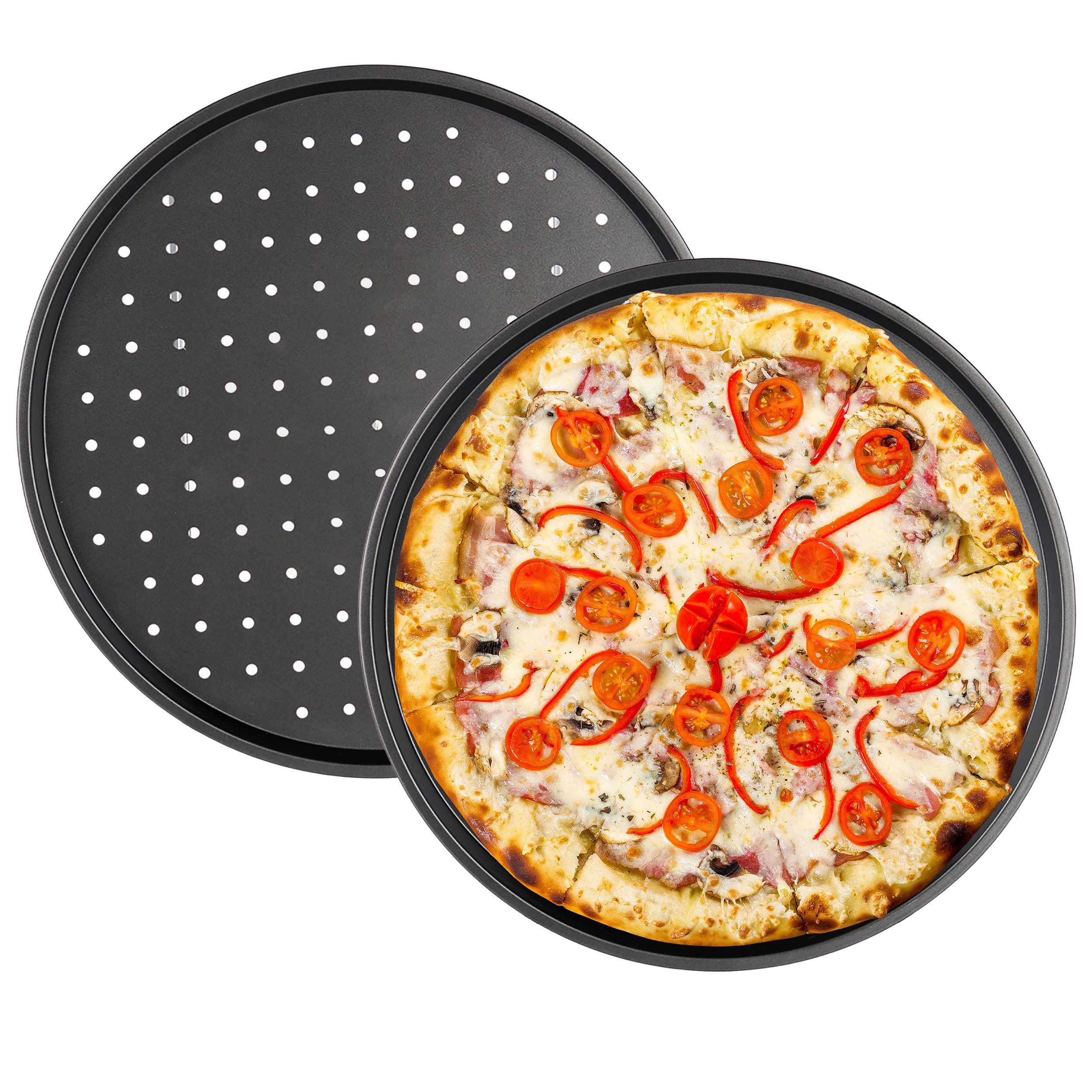 Annastore Pizzablech aus Carbonstahl mit Löchern antihaftbeschichtet - Backblech für Pizza, (2-St), Ø 33 cm