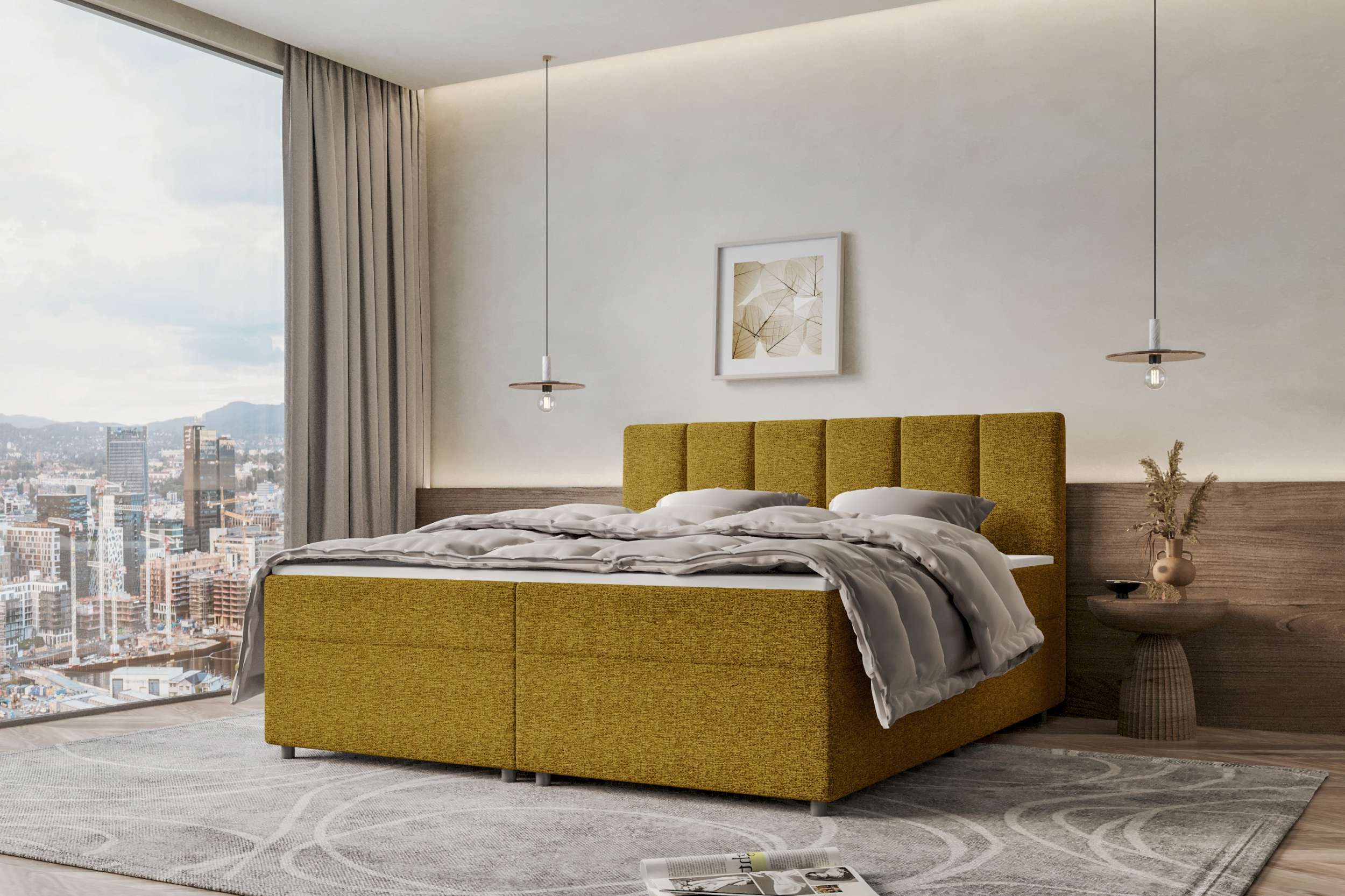 99rooms Boxspringbett Bergamo (Schlafzimmerbett, Bett), 140/160/180/200x200 cm, in Webstoff MALMO_NEW