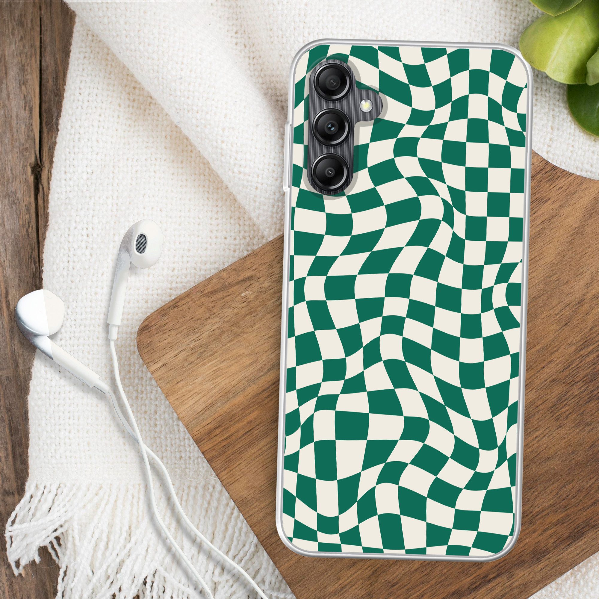MuchoWow Handyhülle für Samsung Galaxy A14 5G Gewellte Boxen - Grün - Weiß - Abstrakt, Smartphone-Bumper, Print, Handy Schutzhülle Dünn