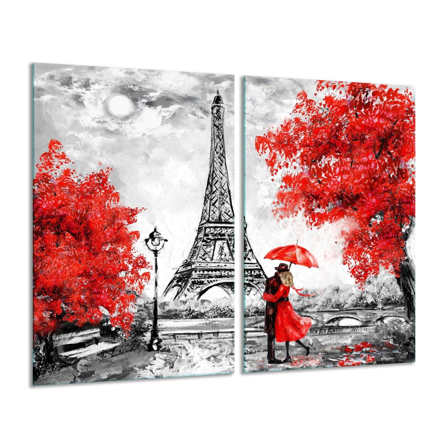 Decorwelt Herd-Abdeckplatte Herdabdeckplatte Abdeckung Ceranfeld Abdeckplatte Eiffelturm Rot Schne, (2 Teilig, 2 tlg), für alle Herdarten excl. Gasherde | Herdabdeckplatten