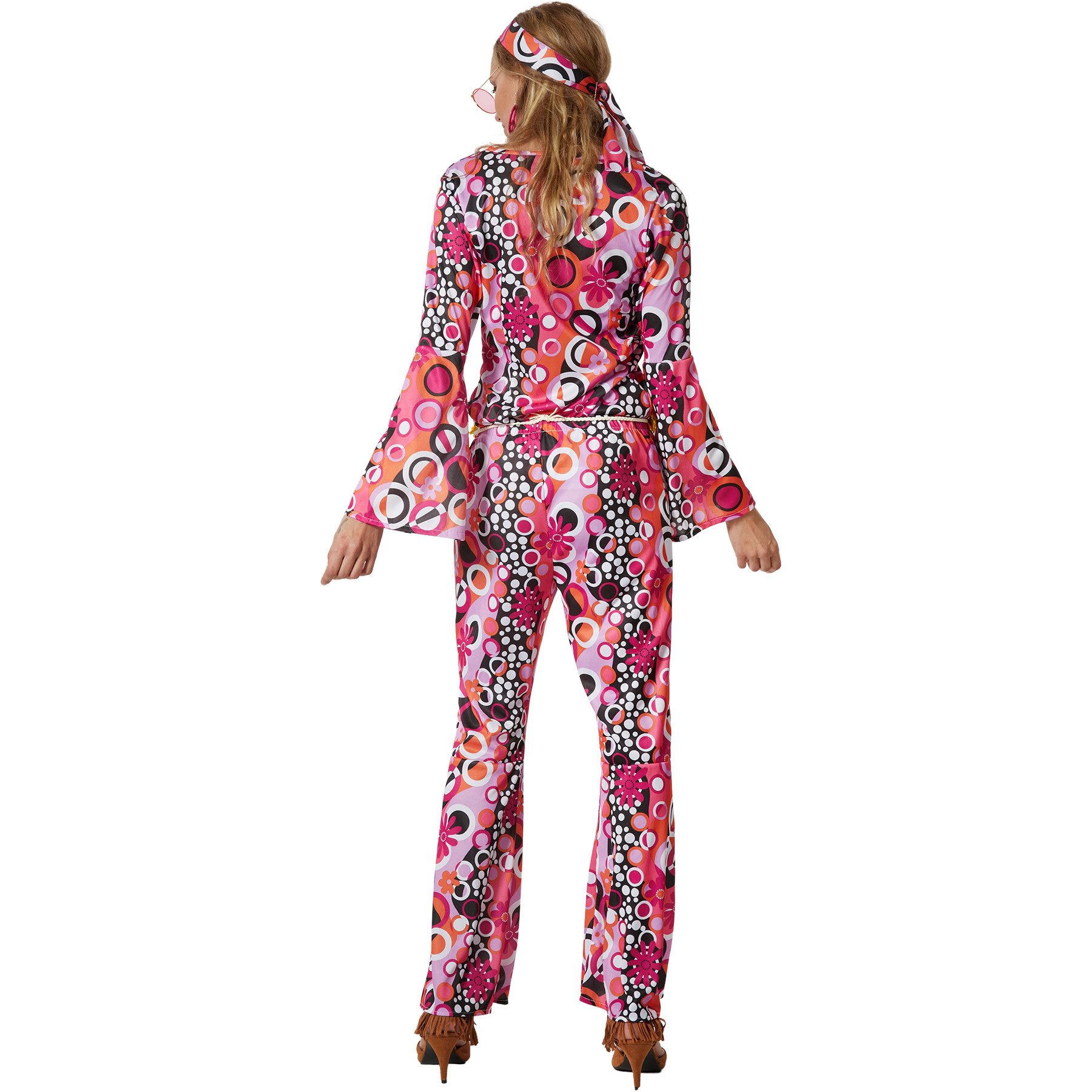 dressforfun Hippie-Kostüm Damenkostüm, Pinkes Oberteil und Hose im Flower-Design.