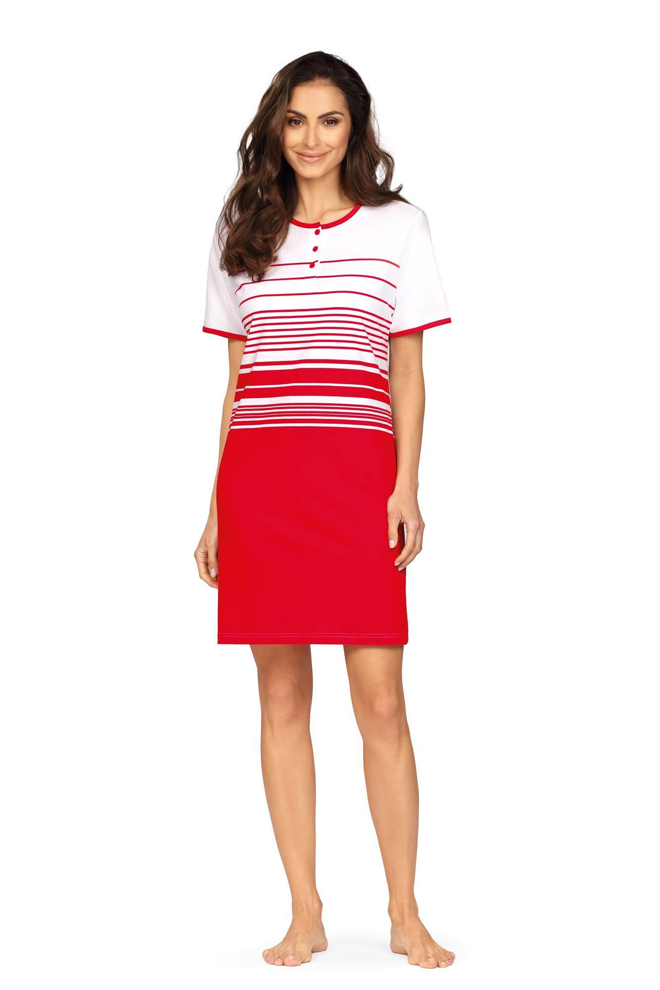 Baumwolle Damen Maritim-Look Sleepshirt comtessa ca.90cm Set) (Set, Nachthemd rot Kurzarm Nachthemd 1-tlg.,