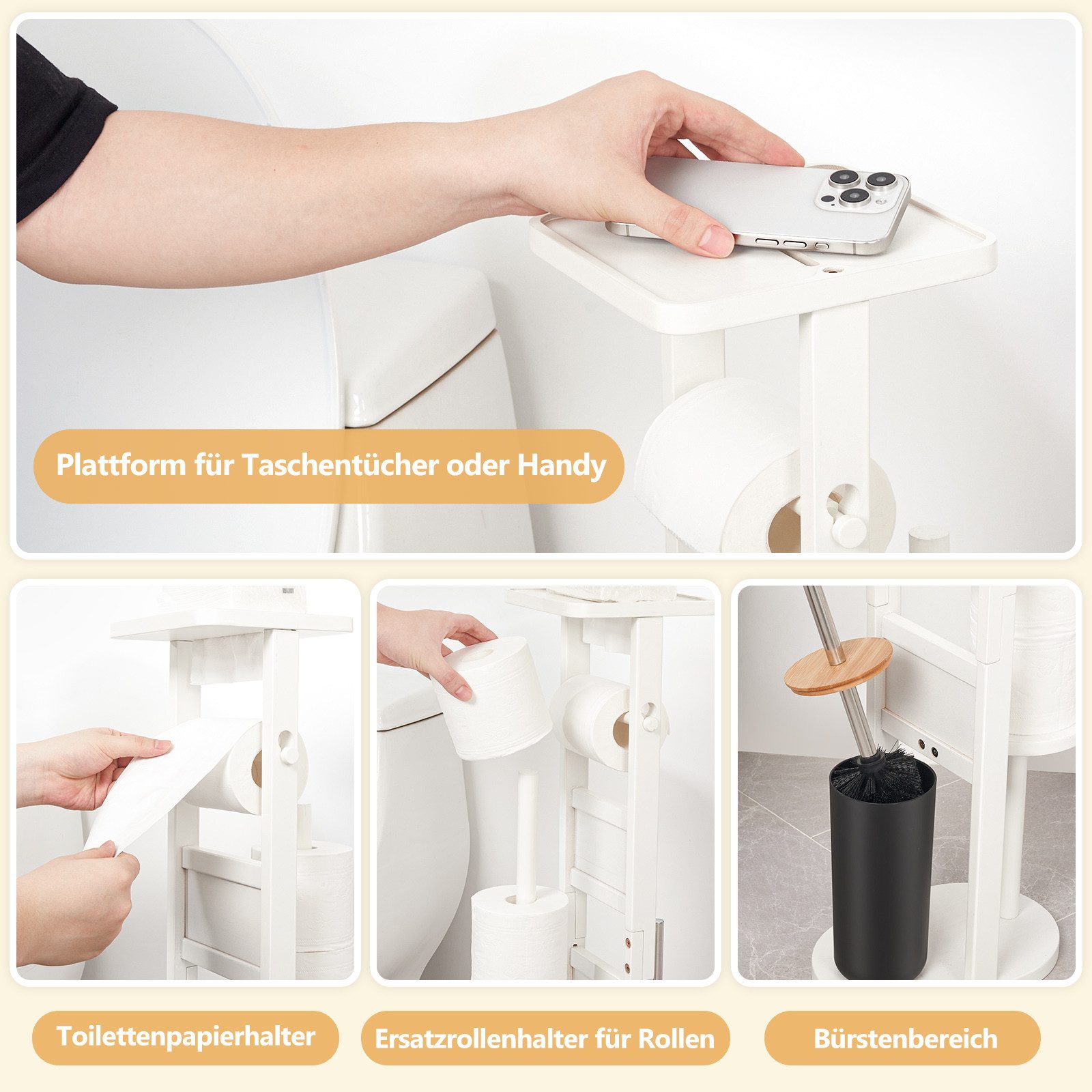 Yorbay WC-Garnitur Toilettenpapierhalter stehend aus Bambus, günstig online kaufen