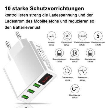 EAXUS 3A USB Netzteil mit Schnellladefunktion und Display USB-Ladegerät (3000,00 mA, Zeigt Ladegeschwindigkeit an, 3 USB Ports für gleichzeitiges Laden)