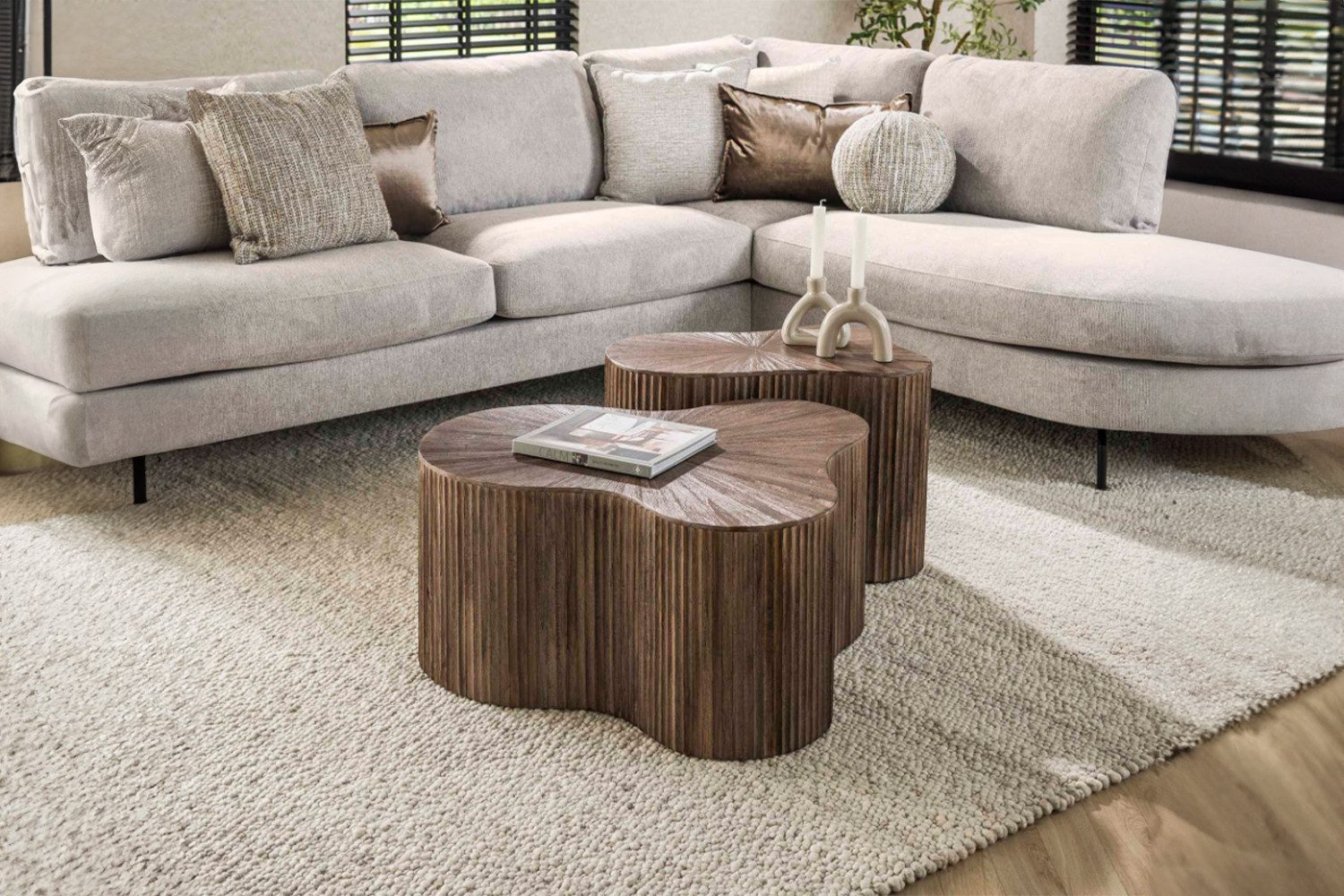 KAWOLA Couchtisch INKA (Set, 2-St), Teakholz braun Kleeblatt-Form