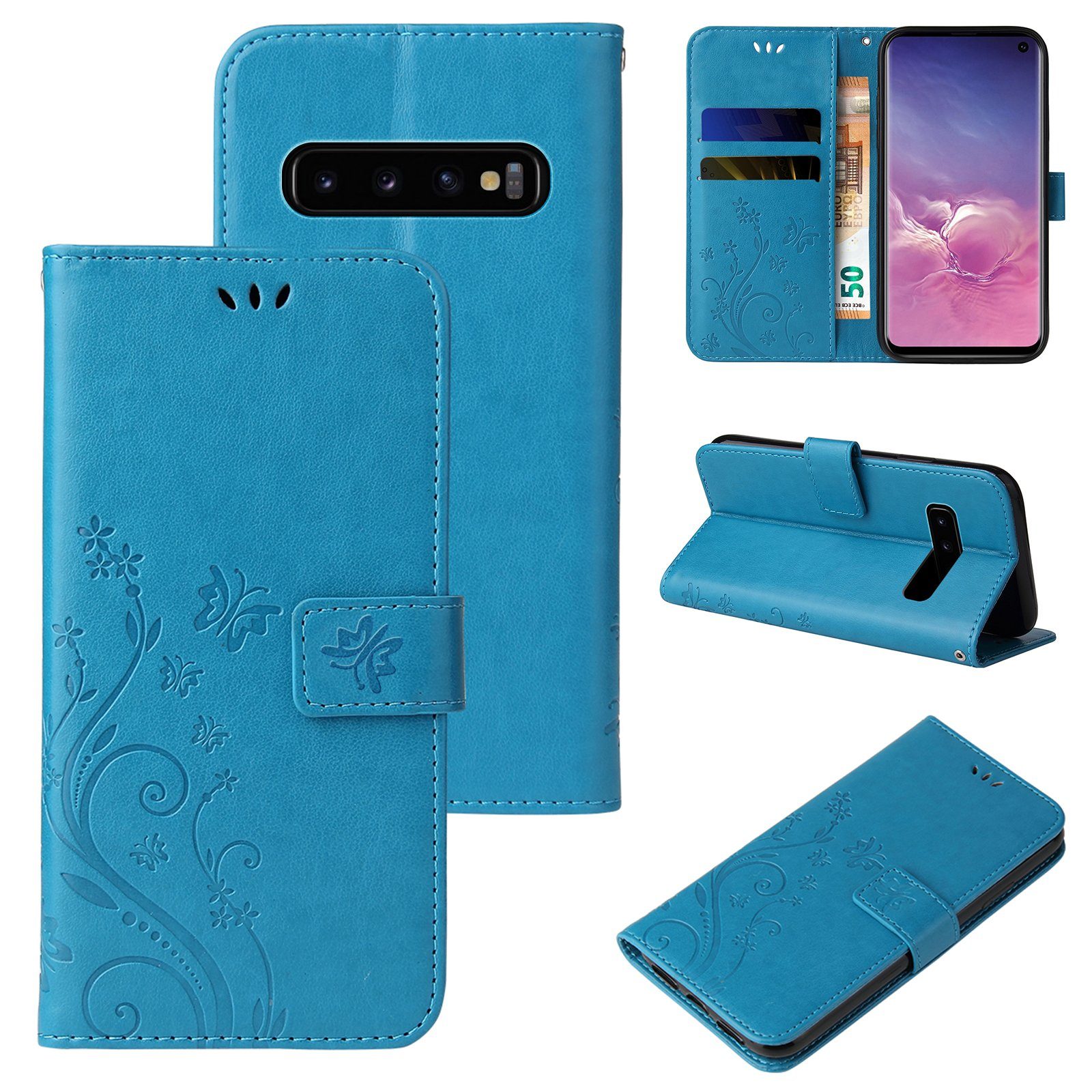 Tec-Expert Handyhülle Cover Tasche Hülle für Samsung Galaxy S10 6,1 Zoll, Klapphülle Case mit Kartenfach Fliphülle aufstellbar, Motiv Blumen