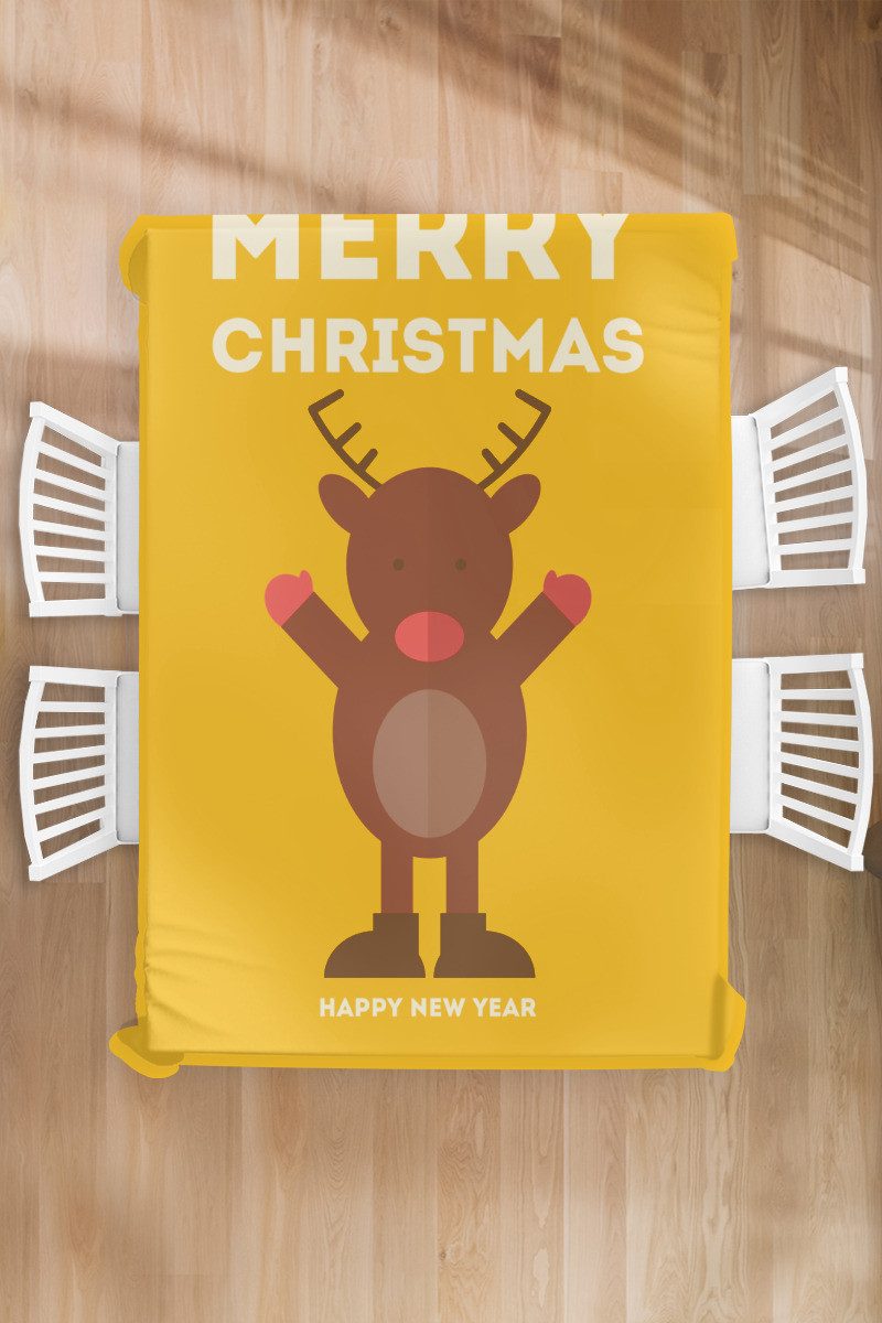 MuchoWow Tischdecke Weihnachten - Zitate - Illustration - Rentier - Frohe Weihnachten - Ge, Gartentischdecke und indoor, Wetterfest, Abwaschbar, 150x220 cm