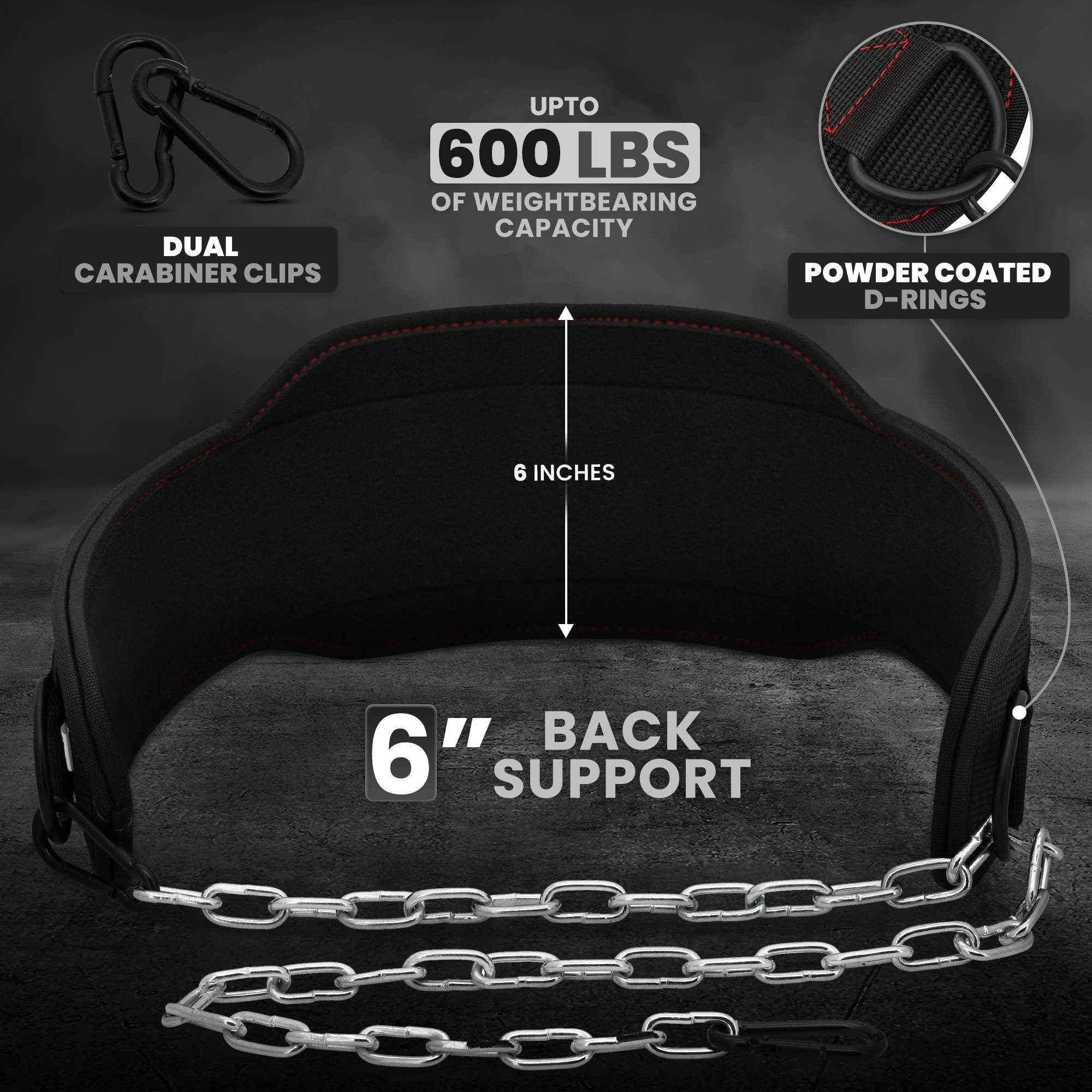RDX Dip-Gürtel RDX Dip-Gürtel 6 Zoll mit Kette und Karabiner, Dipping belt