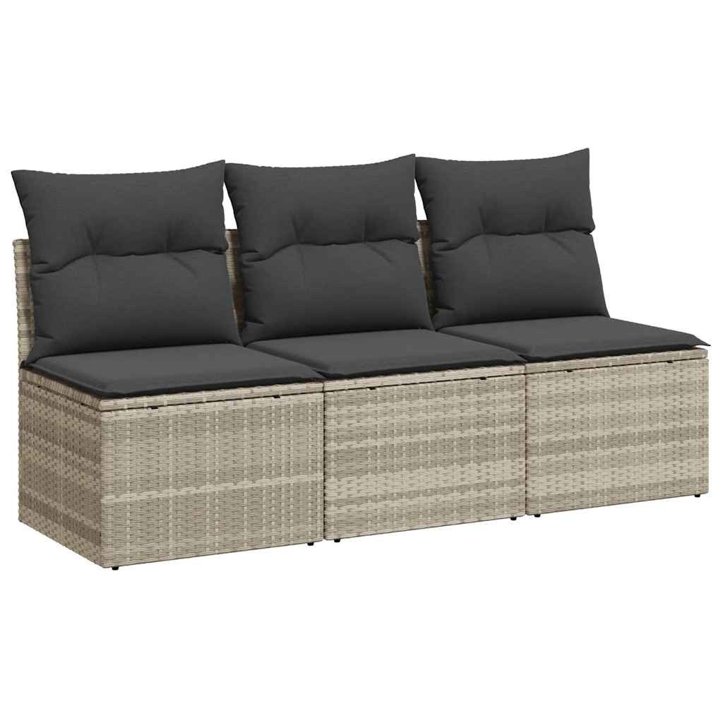 vidaXL Loungesofa Gartensofa mit Kissen 3-Sitzer Hellgrau Poly Rattan, 1 Teile