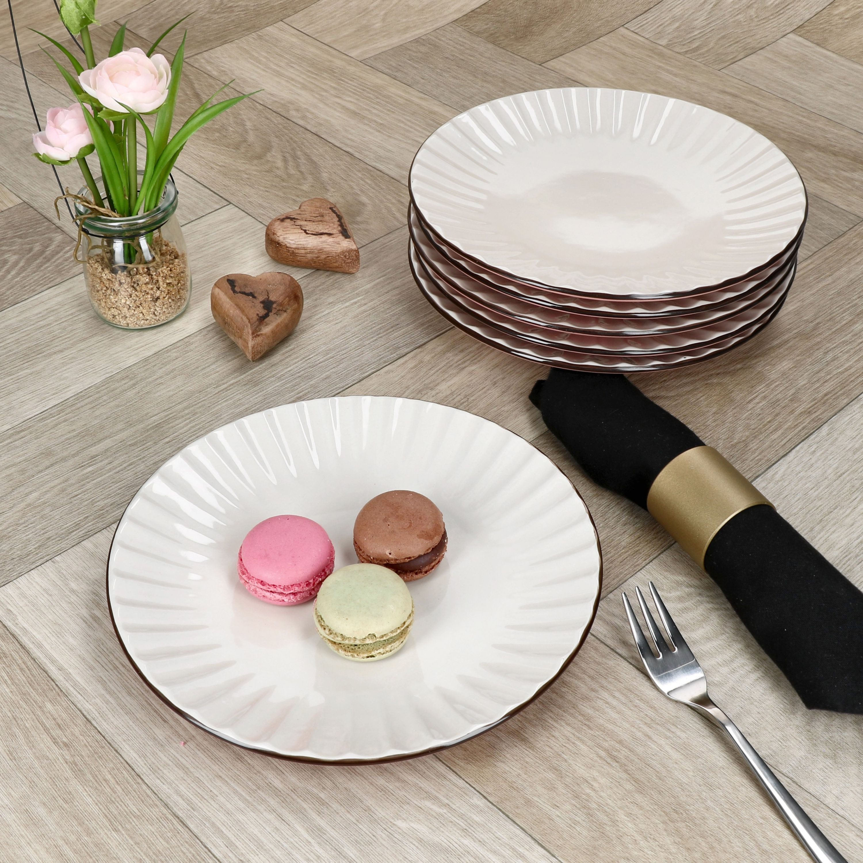 MÄSER Frühstücksteller Mäser OSITA Rose Weiß 6x Kuchenteller Steingut 6 Personen