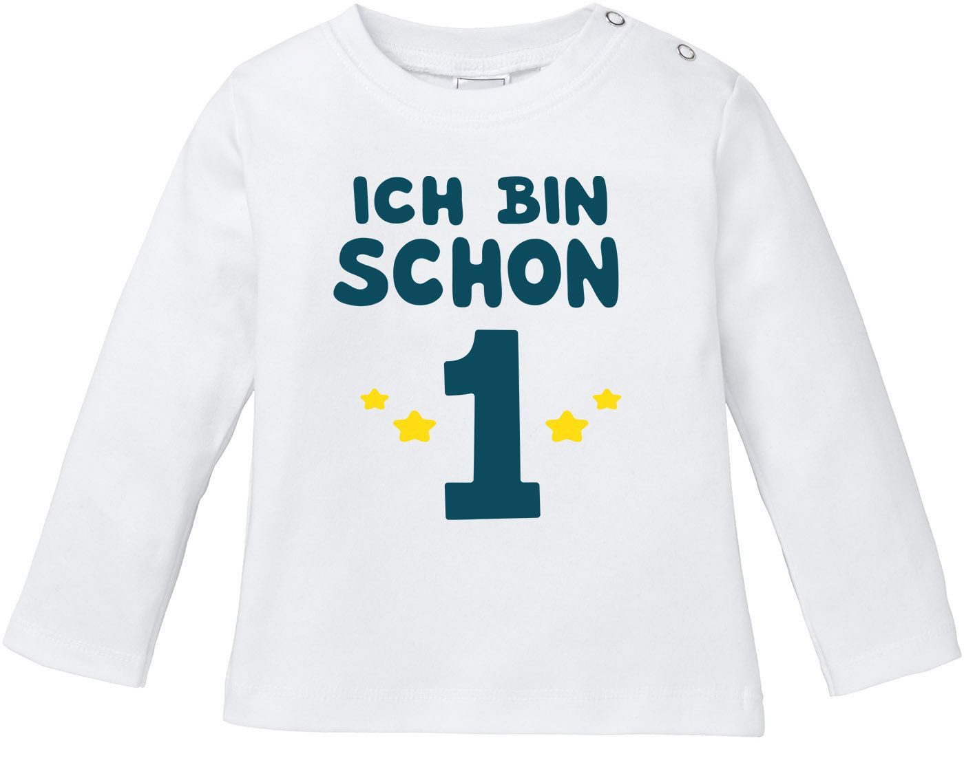 Rundhalsshirt Baby Langarmshirt Babyshirt erster Geburtstag Ich bin schon 1 Jahr