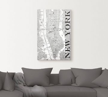 Artland Leinwandbild New York Karte Straßen Karte, Amerika (1 St), auf Keilrahmen gespannt