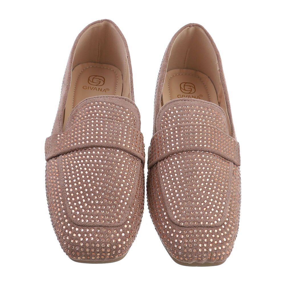 Ital-Design Damen Mokassins Elegant Slipper (81278171) Blockabsatz Mokassins in Hellbraun