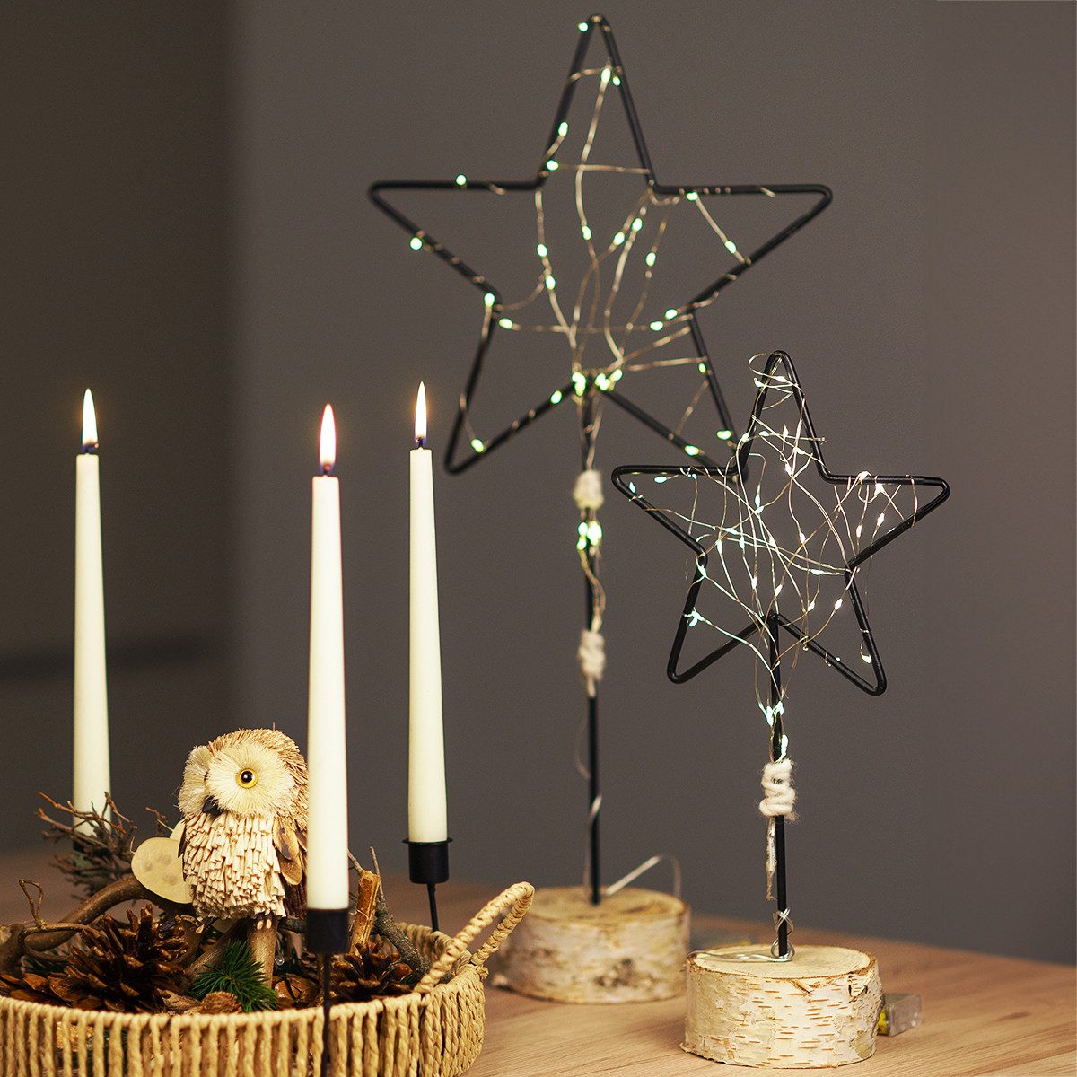 Florists Products Weihnachtsmann Schwarze Stern-Deko auf Holz – 60cm, 2er Set, elegant, 2 Stück