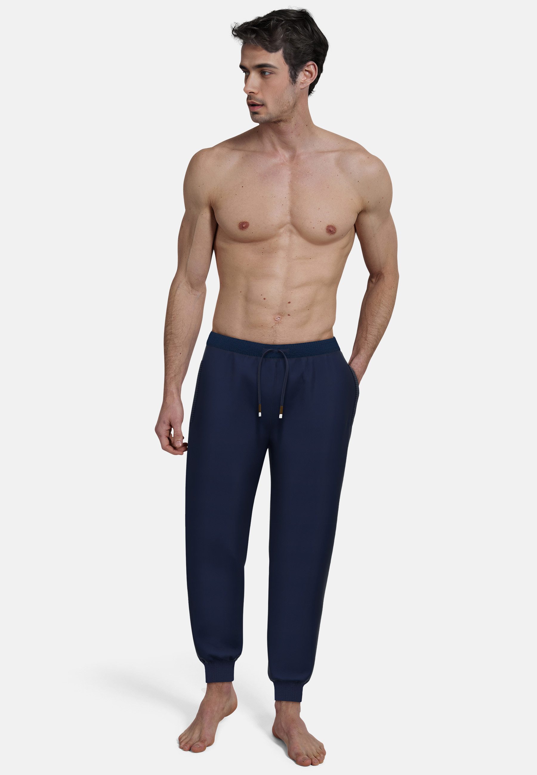 bugatti Pyjamahose Bologna mit Seitentaschen, niedriger Bund, bequem, elastisch, Materialmix