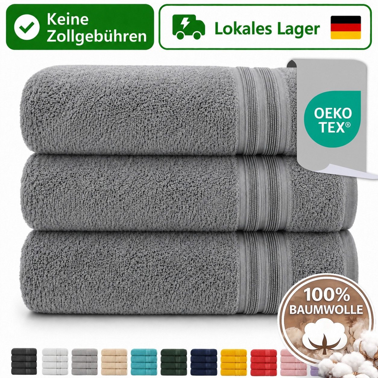 Komfortec Handtuch Set 3er Set 100% Baumwolle, weich & saugfähig, 470g/m², Frottee (3-St)
