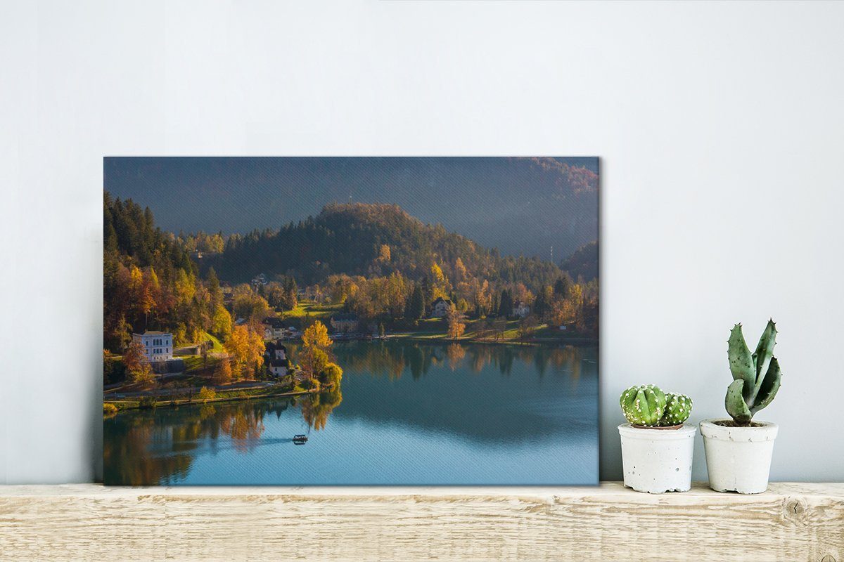 Wanddeko, Leinwandbilder, 30x20 (1 Baum - cm Aufhängefertig, OneMillionCanvasses® St), - Leinwandbild Wandbild See Herbst,